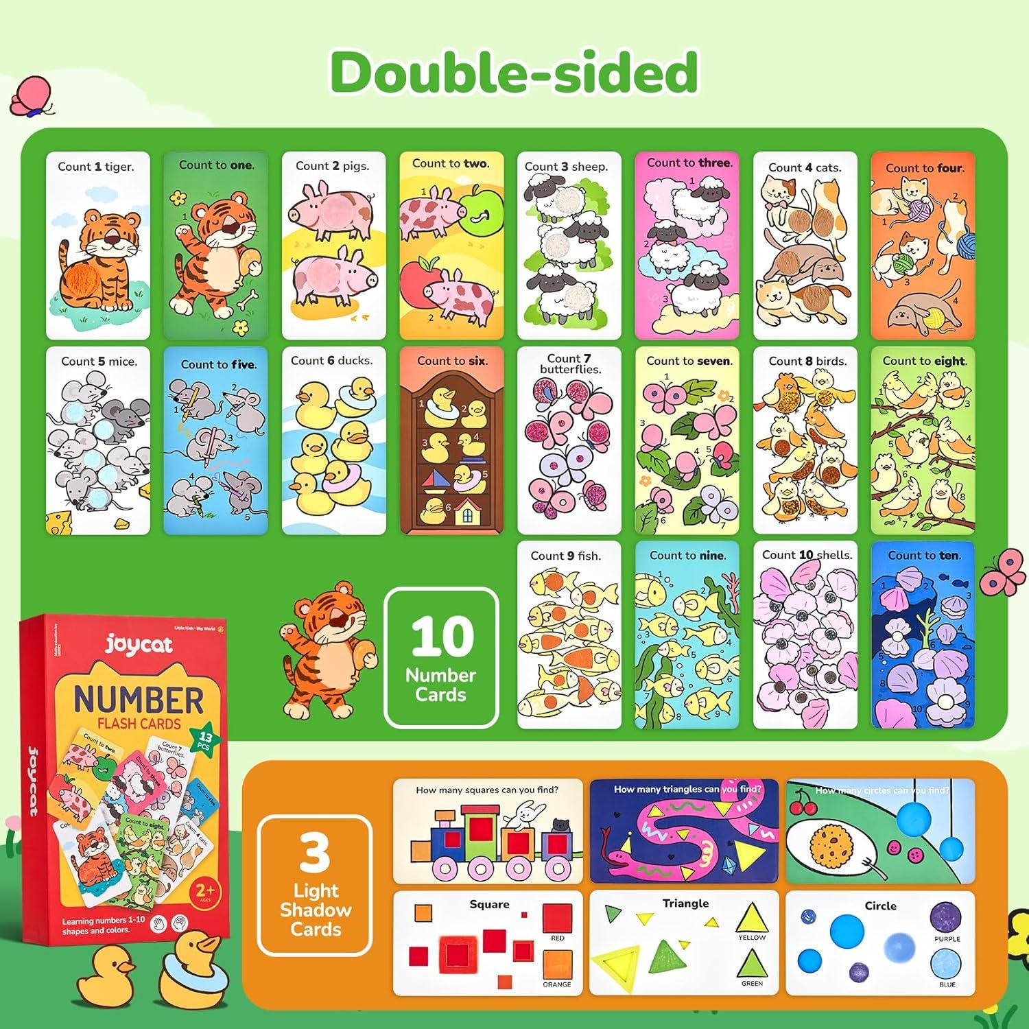 JoyCat Sensory Toys for Toddlers 2-5, 10 Double-Sided Touch and Feel Number Cards + 3 Shape & Color Cards, Montessori Toys for Early Math Learning, Early Development Interactive Tools for Homeschool