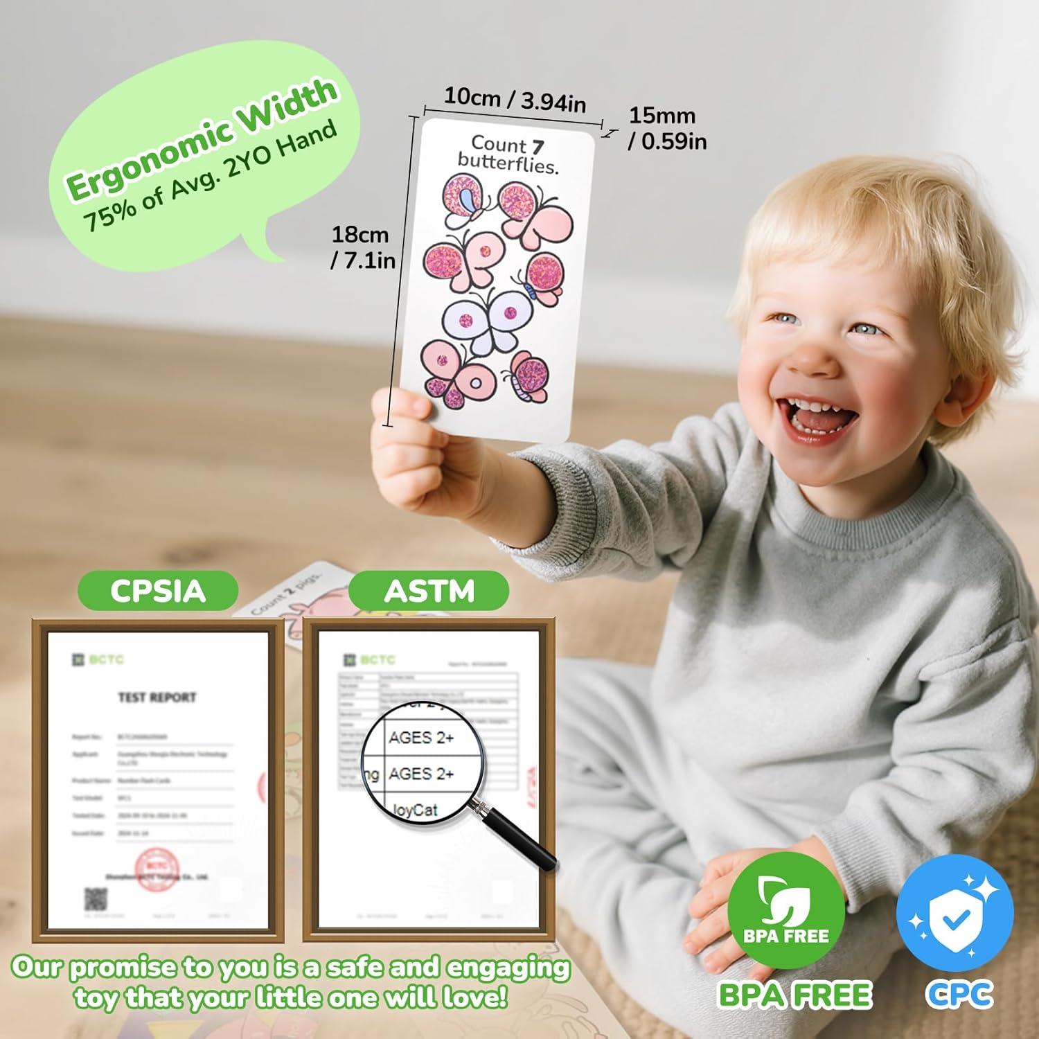 JoyCat Sensory Toys for Toddlers 2-5, 10 Double-Sided Touch and Feel Number Cards + 3 Shape & Color Cards, Montessori Toys for Early Math Learning, Early Development Interactive Tools for Homeschool