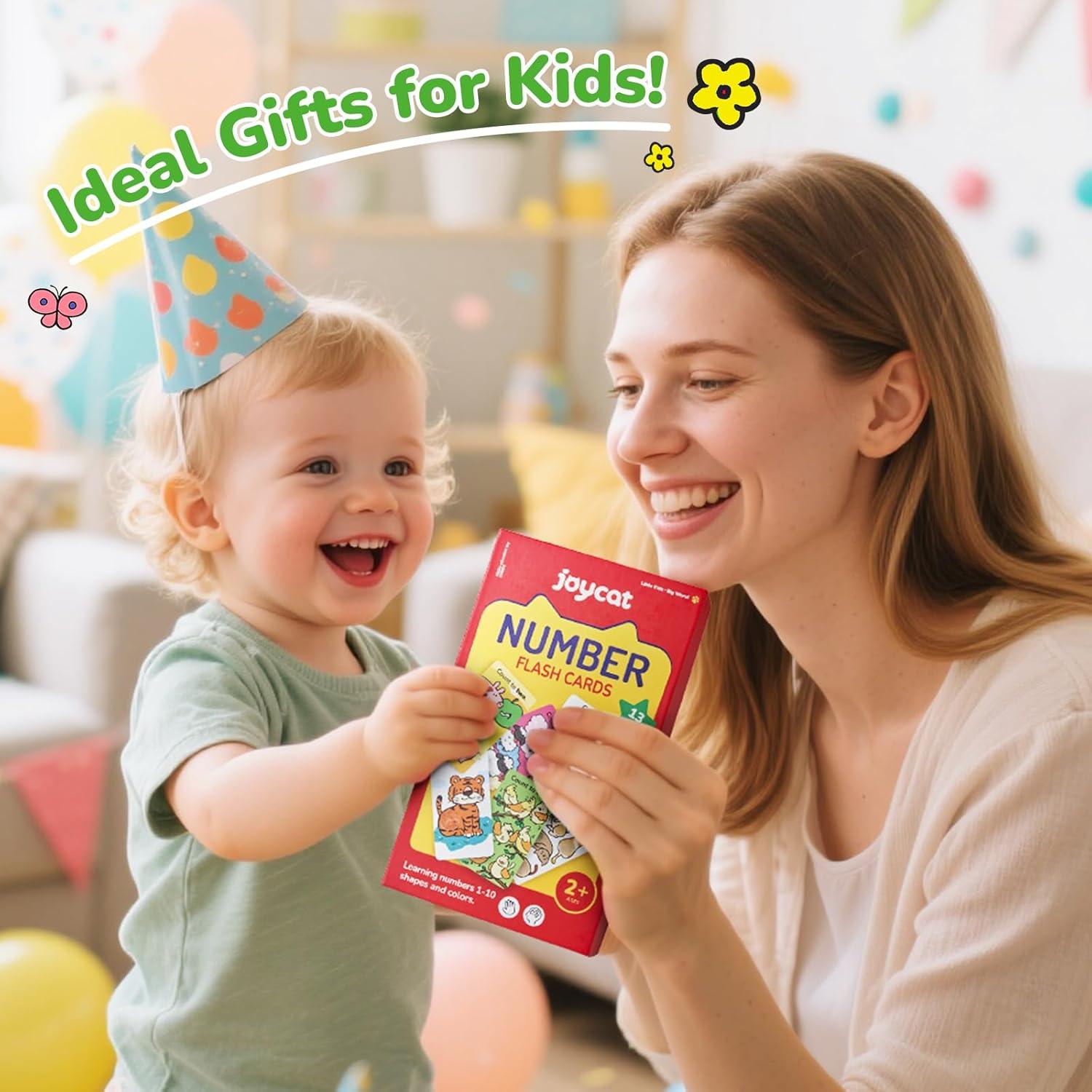 JoyCat Sensory Toys for Toddlers 2-5, 10 Double-Sided Touch and Feel Number Cards + 3 Shape & Color Cards, Montessori Toys for Early Math Learning, Early Development Interactive Tools for Homeschool