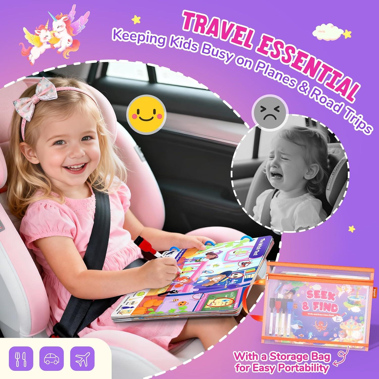 JoyCat Seek & Find Game Book Reusable Sticker Book Set (3-Pack): Unicorn, Fairies, Mermaid – 90 Pcs Stickers for Toddlers, Kids Sticker Activity Book