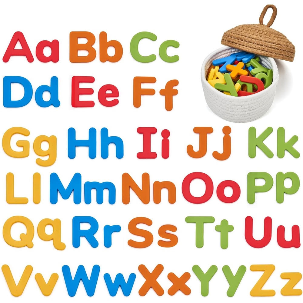 JoyCat Silicone Alphabet Magnetic Letters, 26 Lowercase ABC Fridge Magnets for Toddlers & Kids, Preschool Learning Refrigerator Toy Set, Birthday Gifts for Boys Girls (Muted Color)(Vibrant Color)