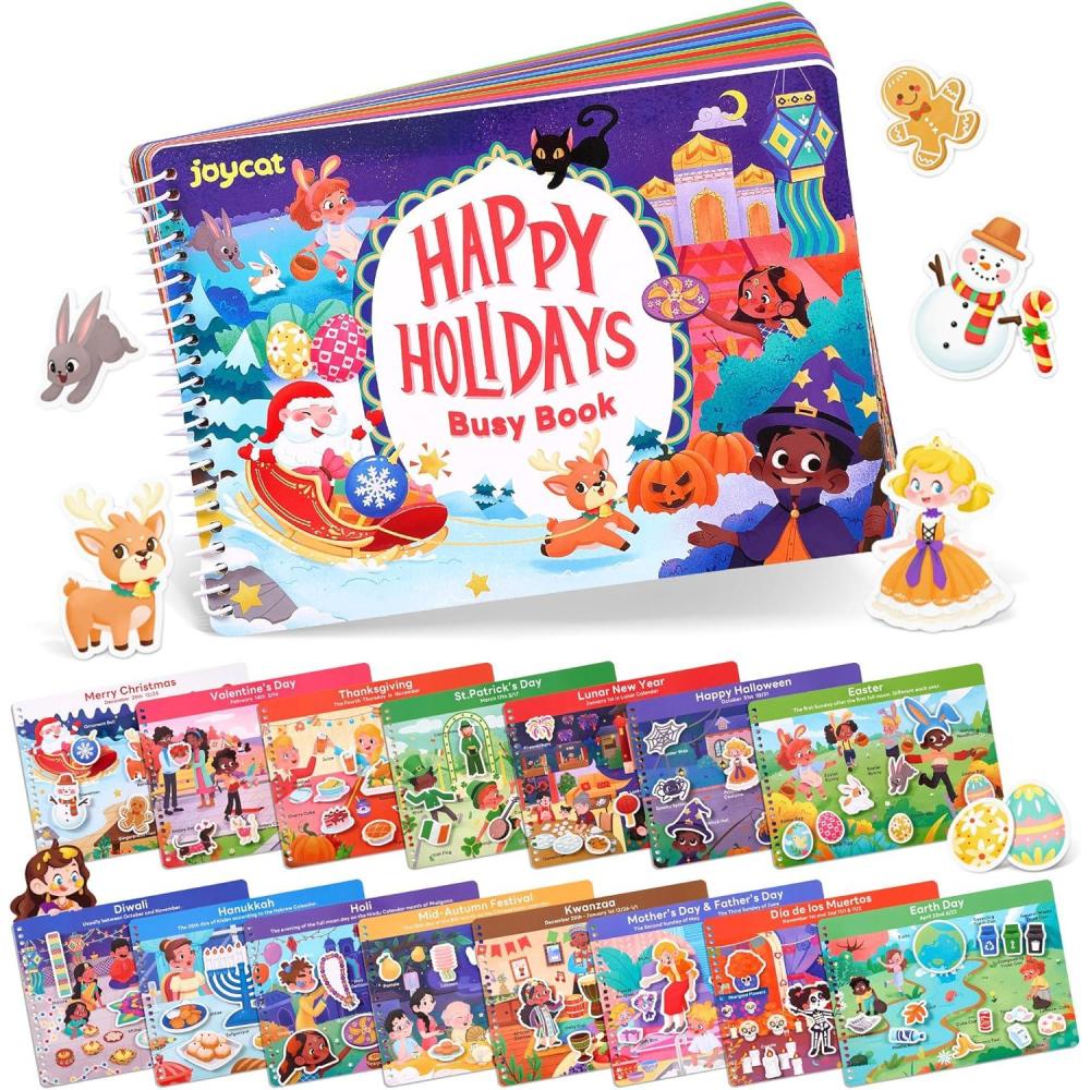 JoyCat Preschool Busy Book for Toddlers 3-5, Learning Activities, Educational Sensory Toys, Autism Learning Material, Back to School, Birthdays Presents for Boys Girls(Holidays)