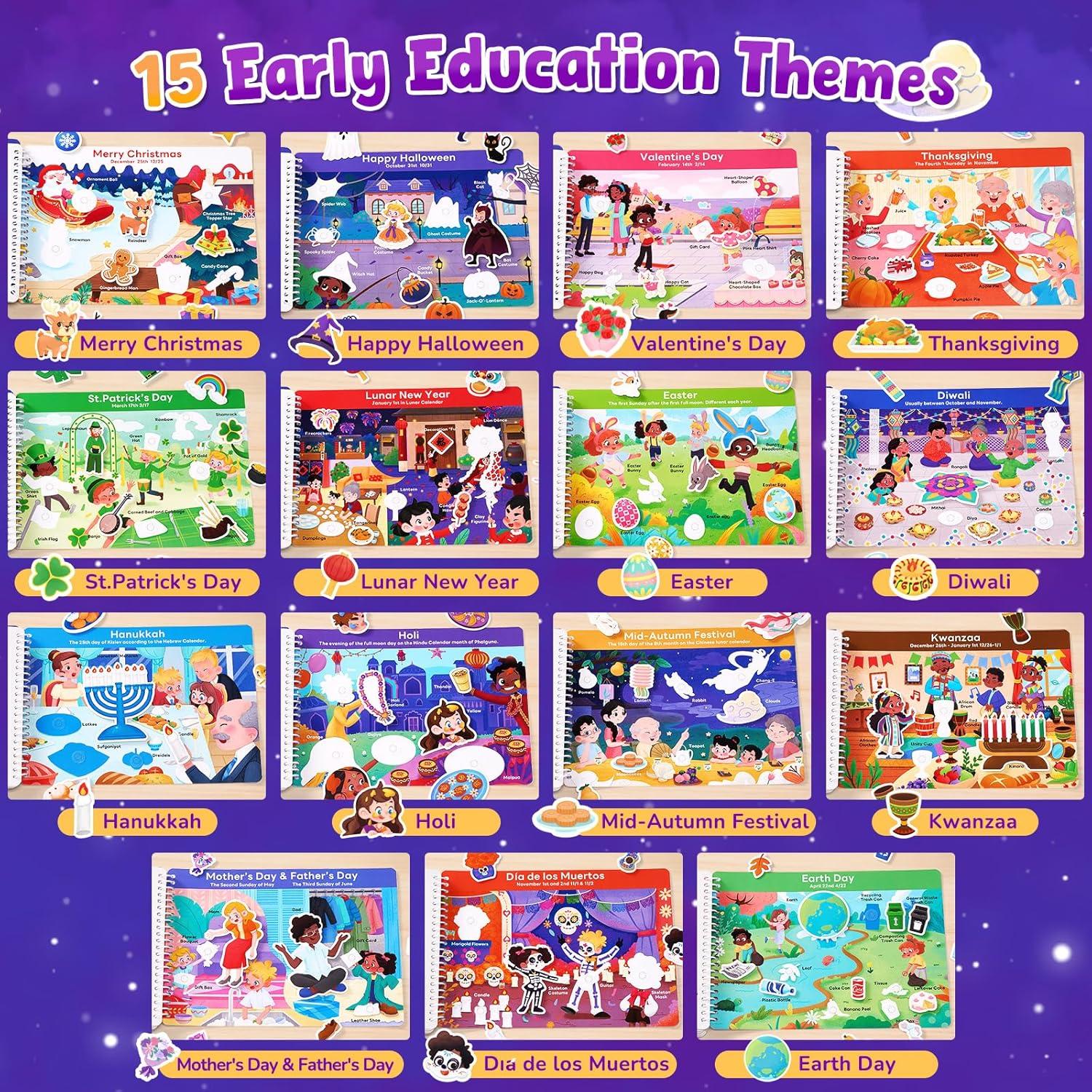 JoyCat Preschool Busy Book for Toddlers 3-5, Learning Activities, Educational Sensory Toys, Autism Learning Material, Back to School, Birthdays Presents for Boys Girls(Holidays)