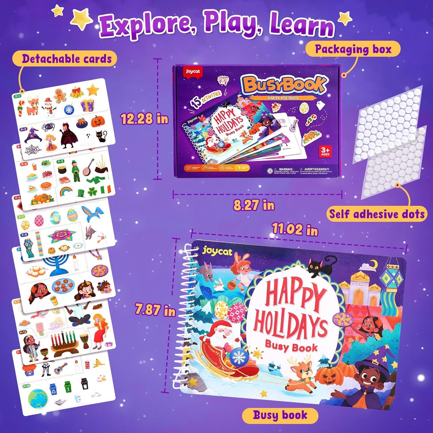 JoyCat Preschool Busy Book for Toddlers 3-5, Learning Activities, Educational Sensory Toys, Autism Learning Material, Back to School, Birthdays Presents for Boys Girls(Holidays)