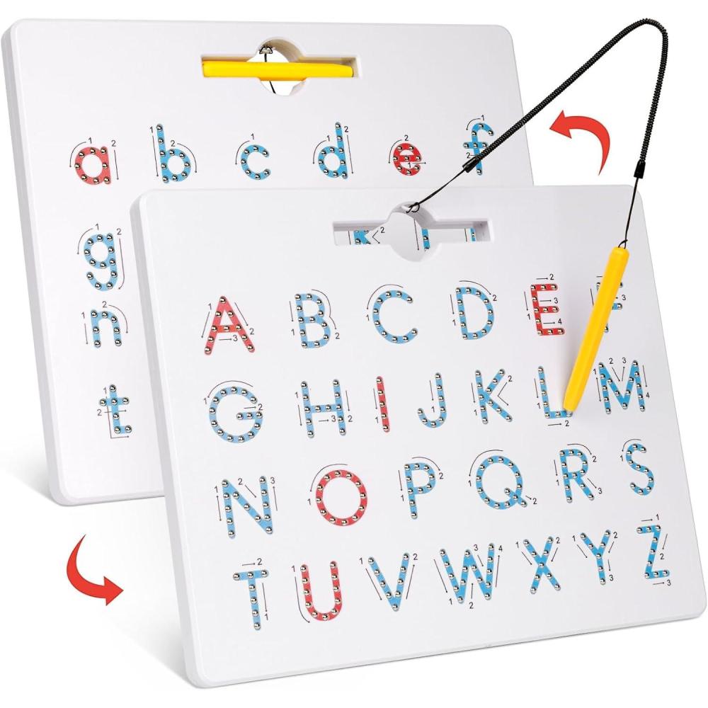 GAMENOTE Magnetic Number Tracing Board, 2 in 1 Double Sided Numbers 1-20 Writing Board for Toddlers & Kids, Preschool Handwriting Learning Toys, Educational Math Manipulatives(Letter)