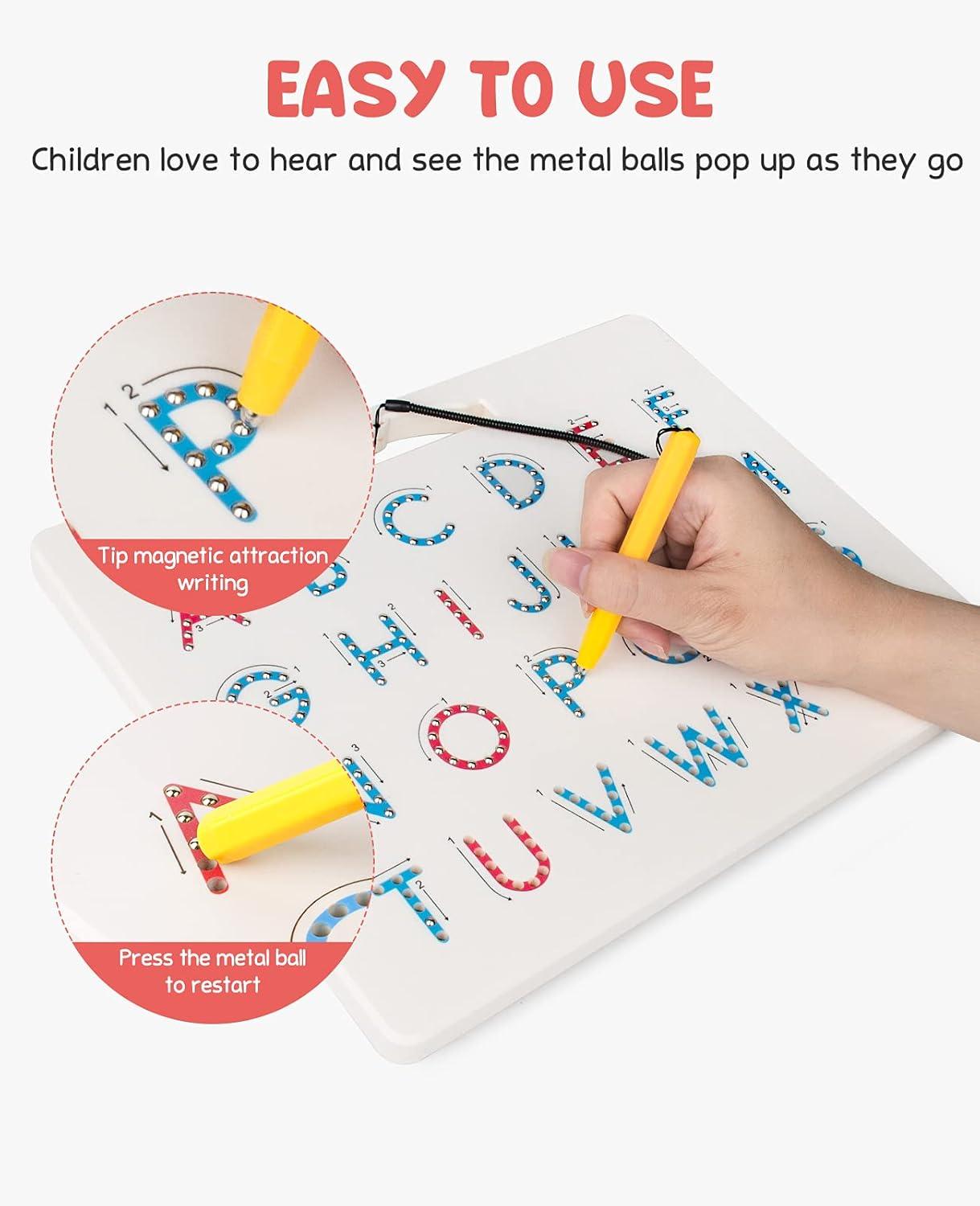 GAMENOTE Magnetic Number Tracing Board, 2 in 1 Double Sided Numbers 1-20 Writing Board for Toddlers & Kids, Preschool Handwriting Learning Toys, Educational Math Manipulatives(Letter)