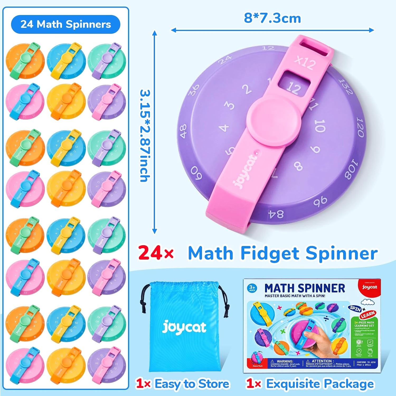 JoyCat Math Fidget Spinners, Multiplication Fidget Toys for Kids (6 Pcs)(24 Pcs Four-Operation Set)
