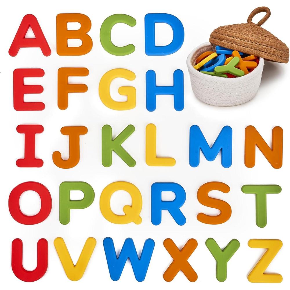 JoyCat Silicone Alphabet Magnetic Letters, 26 Uppercase ABC Fridge Magnets for Toddlers & Kids, Preschool Learning Refrigerator Toy Set, Birthday Gifts for Boys & Girls (Vibrant Color)(Vibrant Color)