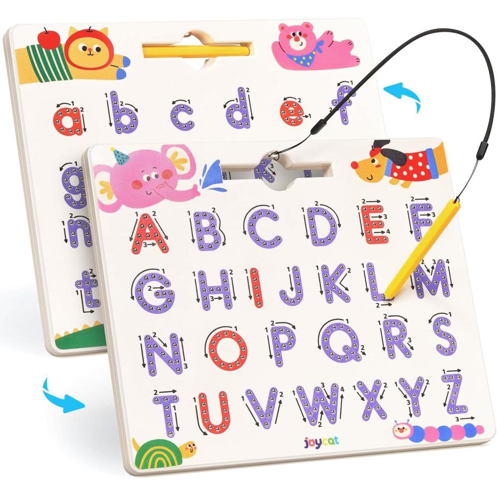 JoyCat Magnetic Animal Letter Tracing Board, Double-Sided ABC Magnets for Toddlers, Uppercase & Lowercase Letter Writing Practice – Preschool Learning Toys, Road Trip Car Activities for Kids Ages 3-5(Letter)