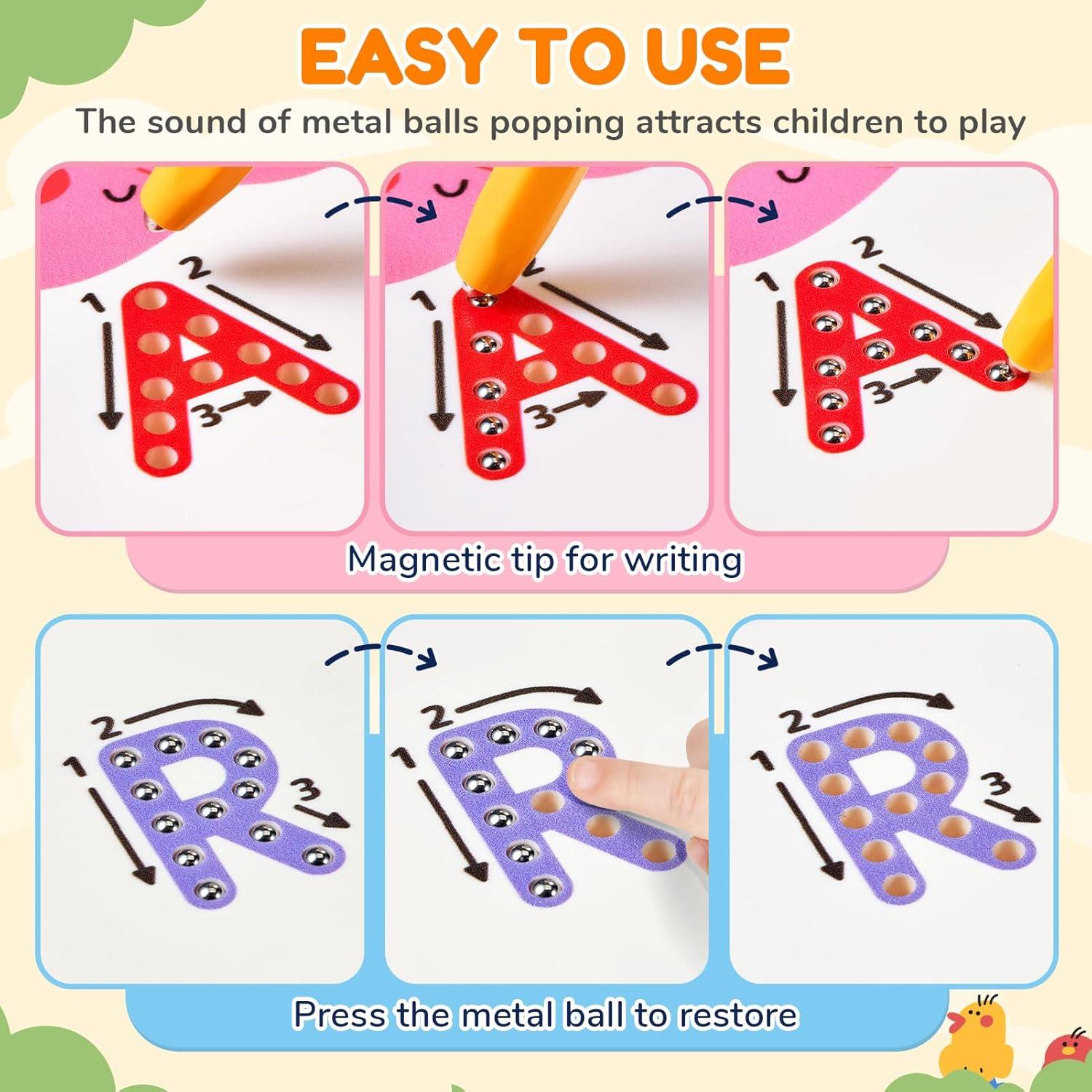JoyCat Magnetic Animal Letter Tracing Board, Double-Sided ABC Magnets for Toddlers, Uppercase & Lowercase Letter Writing Practice – Preschool Learning Toys, Road Trip Car Activities for Kids Ages 3-5(Letter)