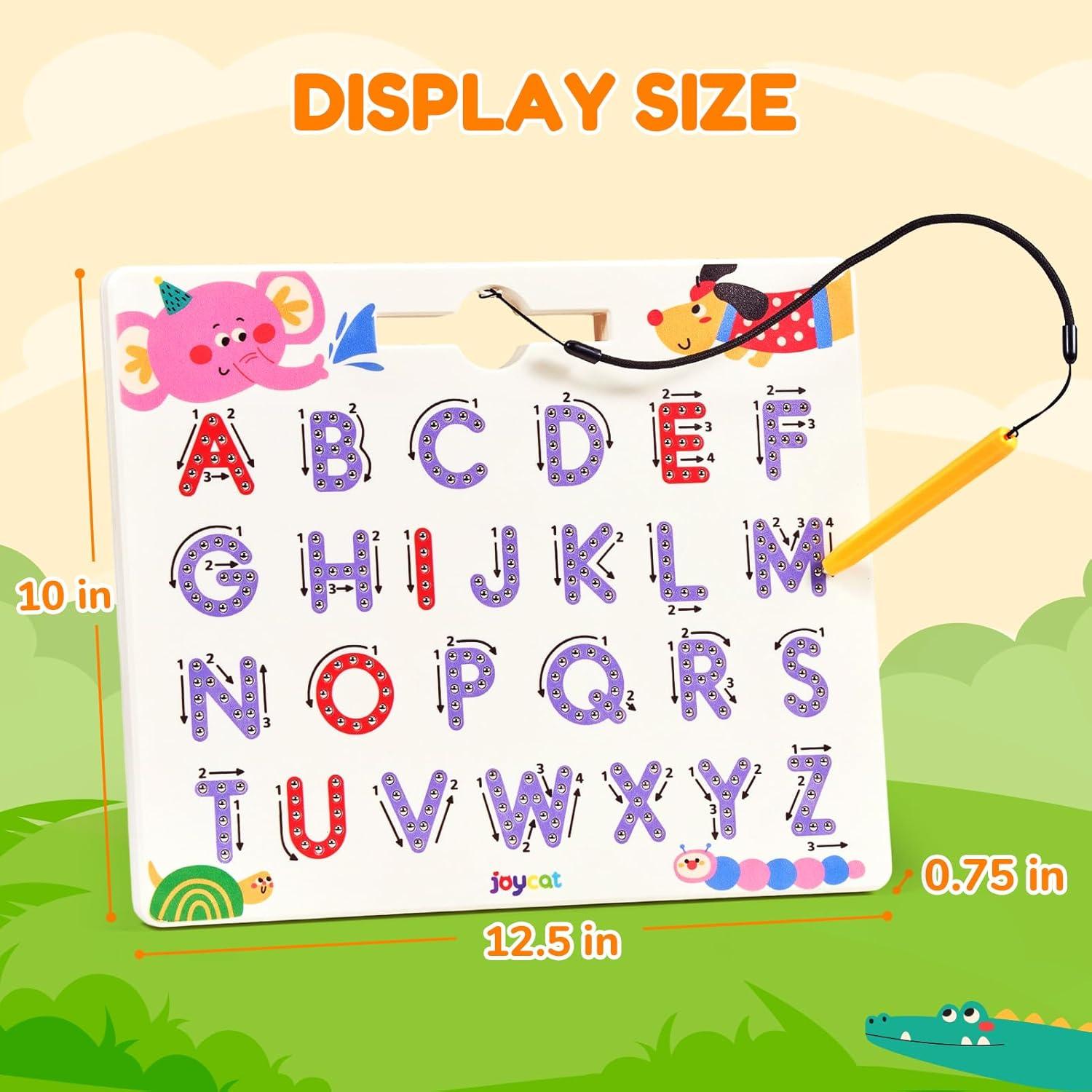 JoyCat Magnetic Animal Letter Tracing Board, Double-Sided ABC Magnets for Toddlers, Uppercase & Lowercase Letter Writing Practice – Preschool Learning Toys, Road Trip Car Activities for Kids Ages 3-5(Letter)