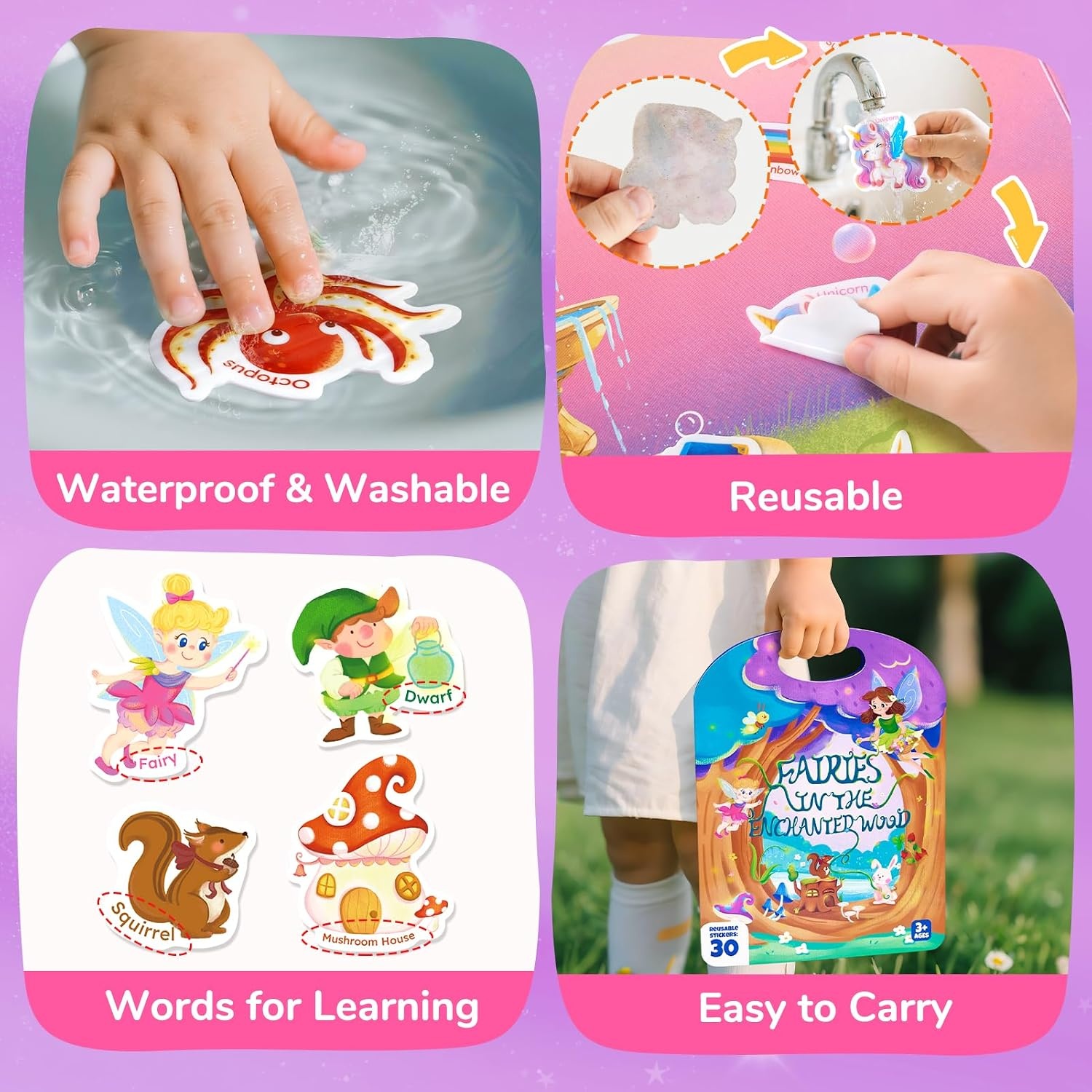 JoyCat Reusable Dress-Up Sticker Books, 3-Pack, Princess Mermaid Fashion | 200+ washable stickers, kids car activities, toddler creative play, preschool travel toy, birthday gift for 4 year old girls(3-Pack: Unicorn  Fairies  Mermaid)