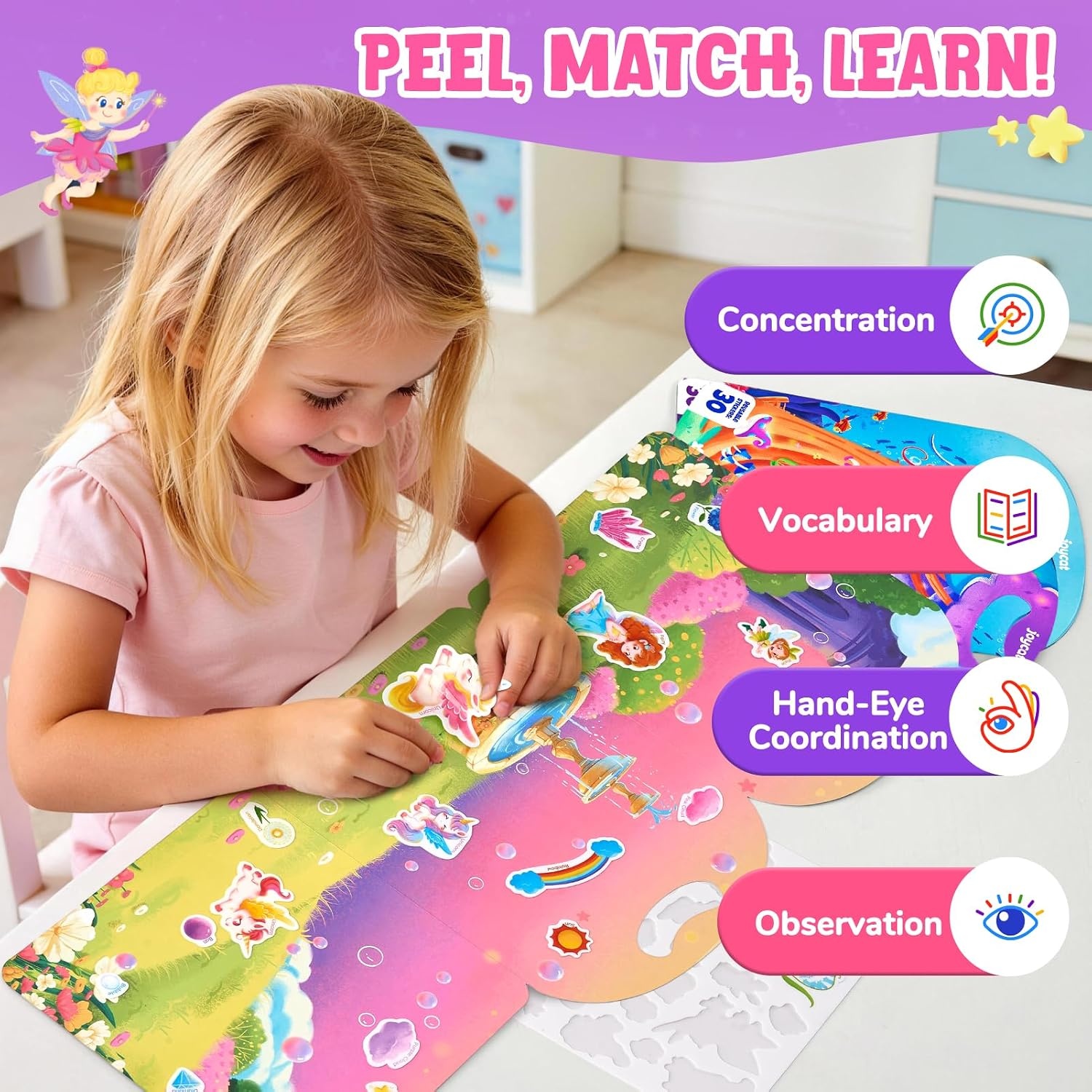 JoyCat Reusable Dress-Up Sticker Books, 3-Pack, Princess Mermaid Fashion | 200+ washable stickers, kids car activities, toddler creative play, preschool travel toy, birthday gift for 4 year old girls(3-Pack: Unicorn  Fairies  Mermaid)