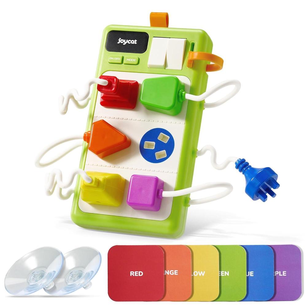 JoyCat Busy Board Plug Playset for Toddlers 1-3, Sensory Power Strip with Colors, Songs & Appliance Sounds, Fine Motor Learning Board with Cards & Suction Cups, Travel Activity for Car & Home