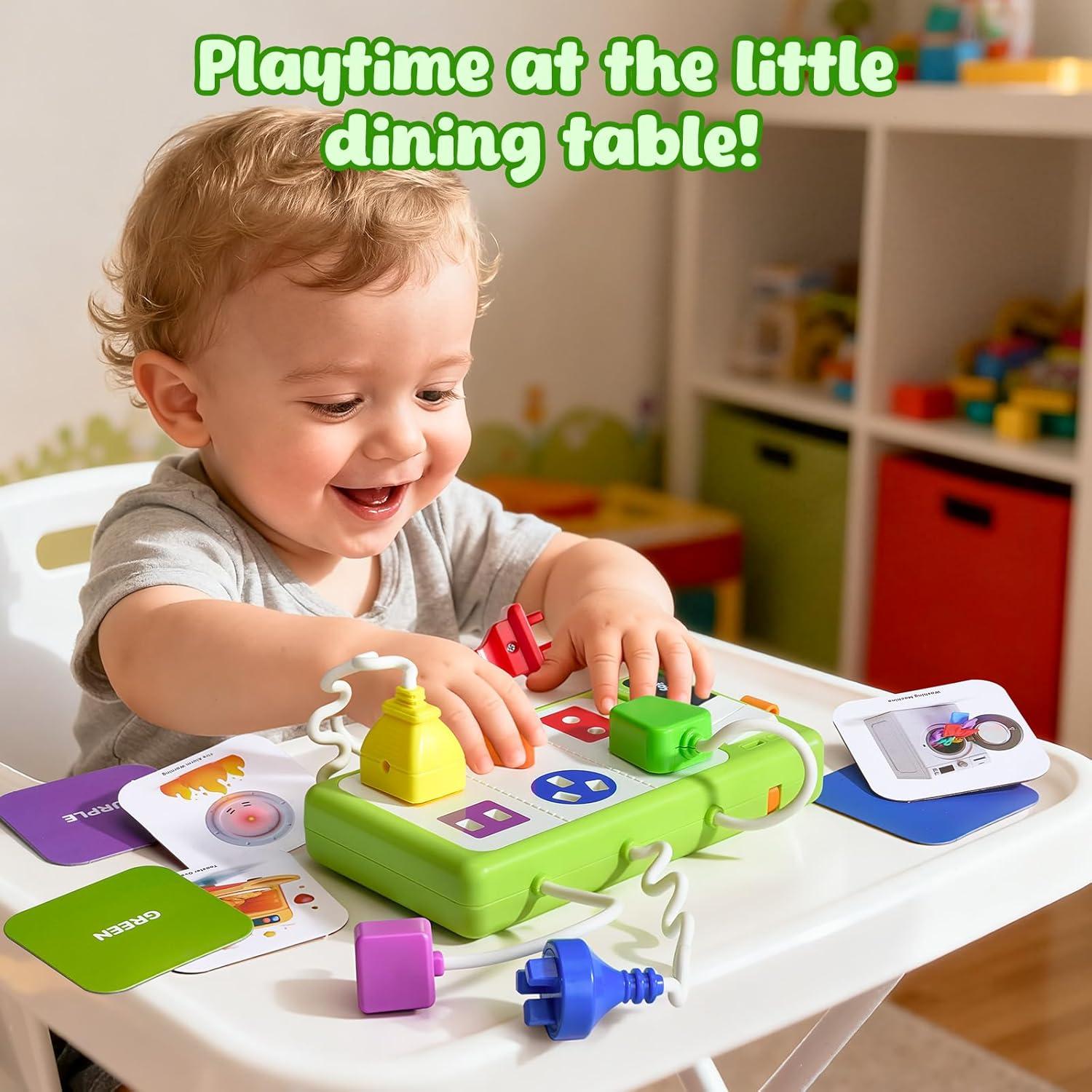 JoyCat Busy Board Plug Playset for Toddlers 1-3, Sensory Power Strip with Colors, Songs & Appliance Sounds, Fine Motor Learning Board with Cards & Suction Cups, Travel Activity for Car & Home