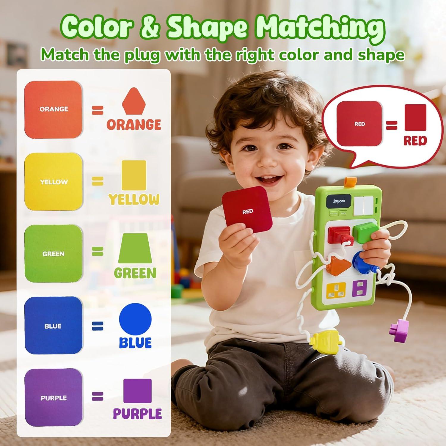 JoyCat Busy Board Plug Playset for Toddlers 1-3, Sensory Power Strip with Colors, Songs & Appliance Sounds, Fine Motor Learning Board with Cards & Suction Cups, Travel Activity for Car & Home