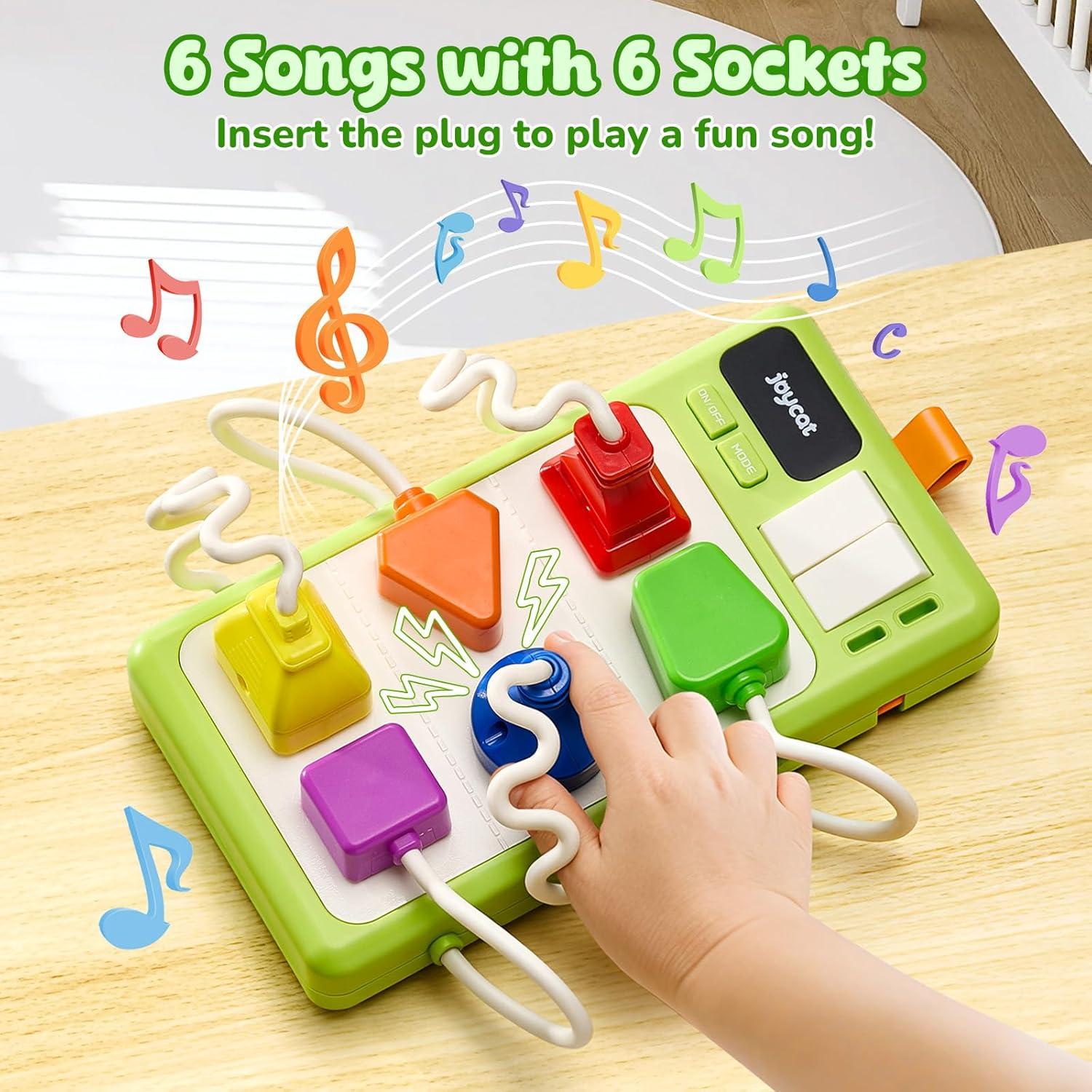 JoyCat Busy Board Plug Playset for Toddlers 1-3, Sensory Power Strip with Colors, Songs & Appliance Sounds, Fine Motor Learning Board with Cards & Suction Cups, Travel Activity for Car & Home