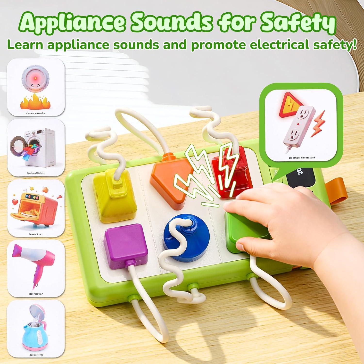JoyCat Busy Board Plug Playset for Toddlers 1-3, Sensory Power Strip with Colors, Songs & Appliance Sounds, Fine Motor Learning Board with Cards & Suction Cups, Travel Activity for Car & Home