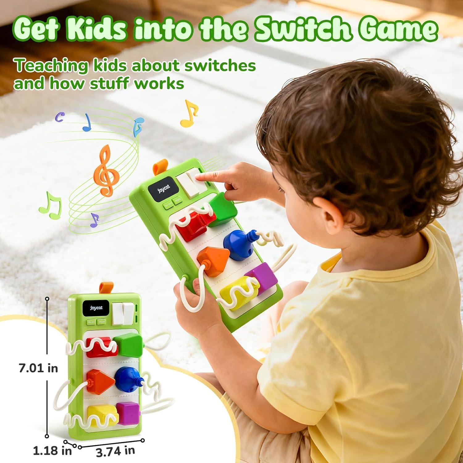JoyCat Busy Board Plug Playset for Toddlers 1-3, Sensory Power Strip with Colors, Songs & Appliance Sounds, Fine Motor Learning Board with Cards & Suction Cups, Travel Activity for Car & Home