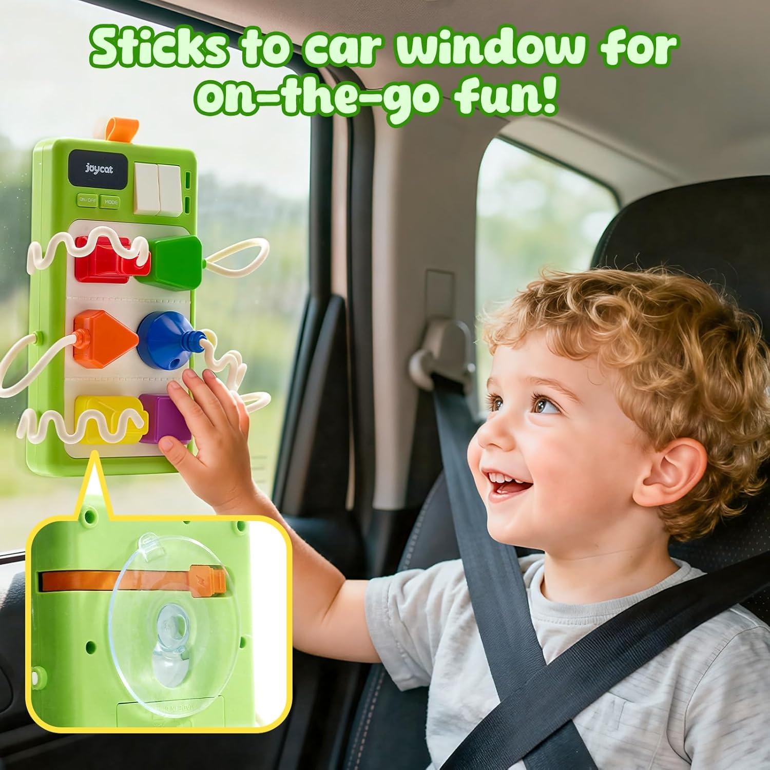 JoyCat Busy Board Plug Playset for Toddlers 1-3, Sensory Power Strip with Colors, Songs & Appliance Sounds, Fine Motor Learning Board with Cards & Suction Cups, Travel Activity for Car & Home
