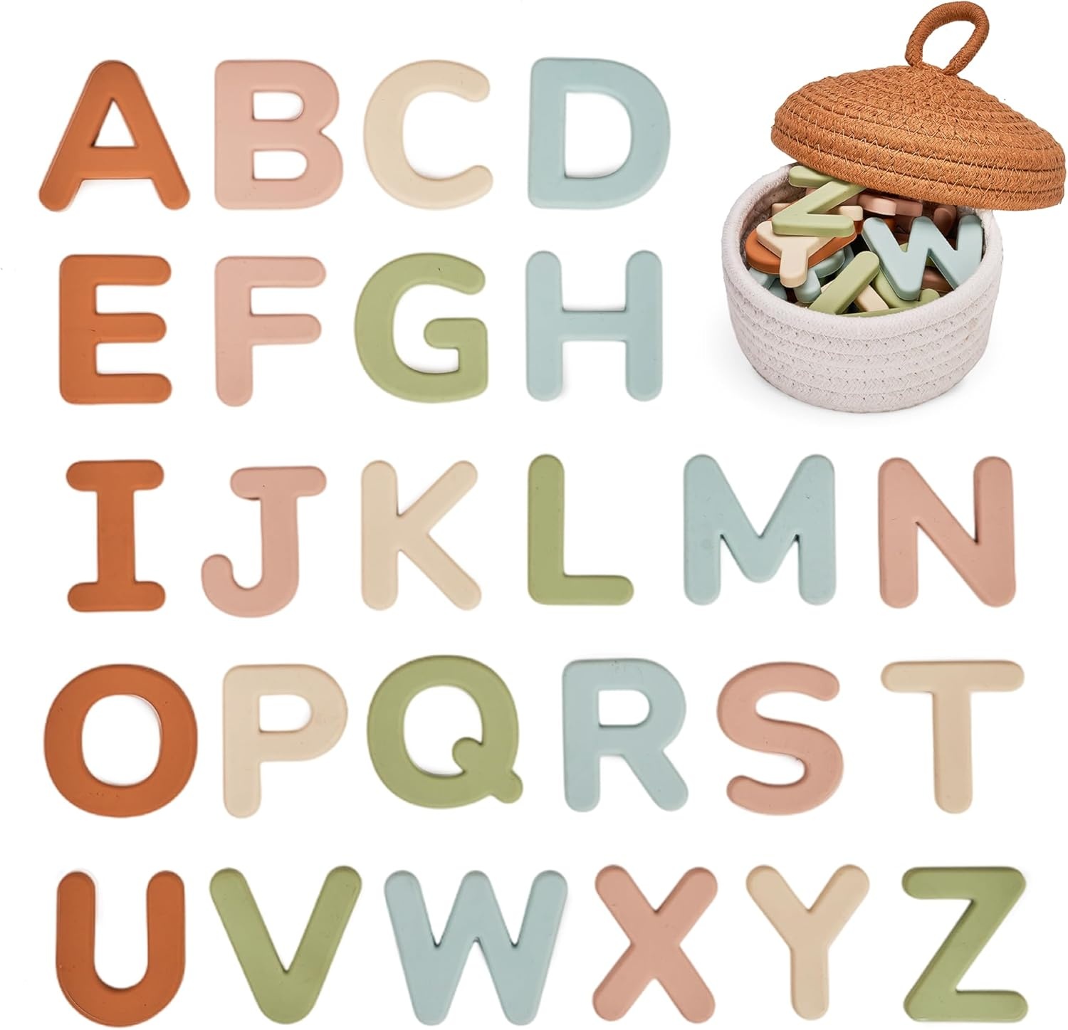 JoyCat Silicone Magnetic Letters and Numbers, 26 Uppercase Alphabet with 0-9, Fridge Magnets for Toddlers & Kids, Preschool Learning Refrigerator Toy Set, Birthday Gifts for Boys Girls (Muted Color)(Muted Color)