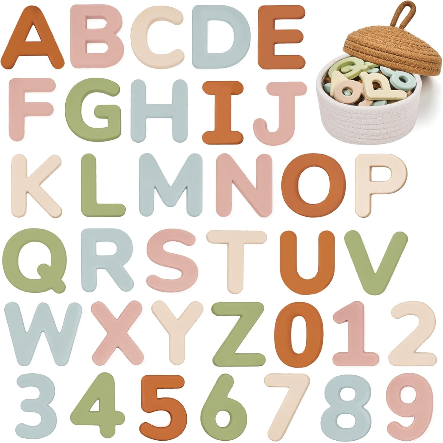 JoyCat Silicone Magnetic Letters and Numbers, 26 Uppercase Alphabet with 0-9, Fridge Magnets for Toddlers & Kids, Preschool Learning Refrigerator Toy Set, Birthday Gifts for Boys Girls (Muted Color)(Muted Color)