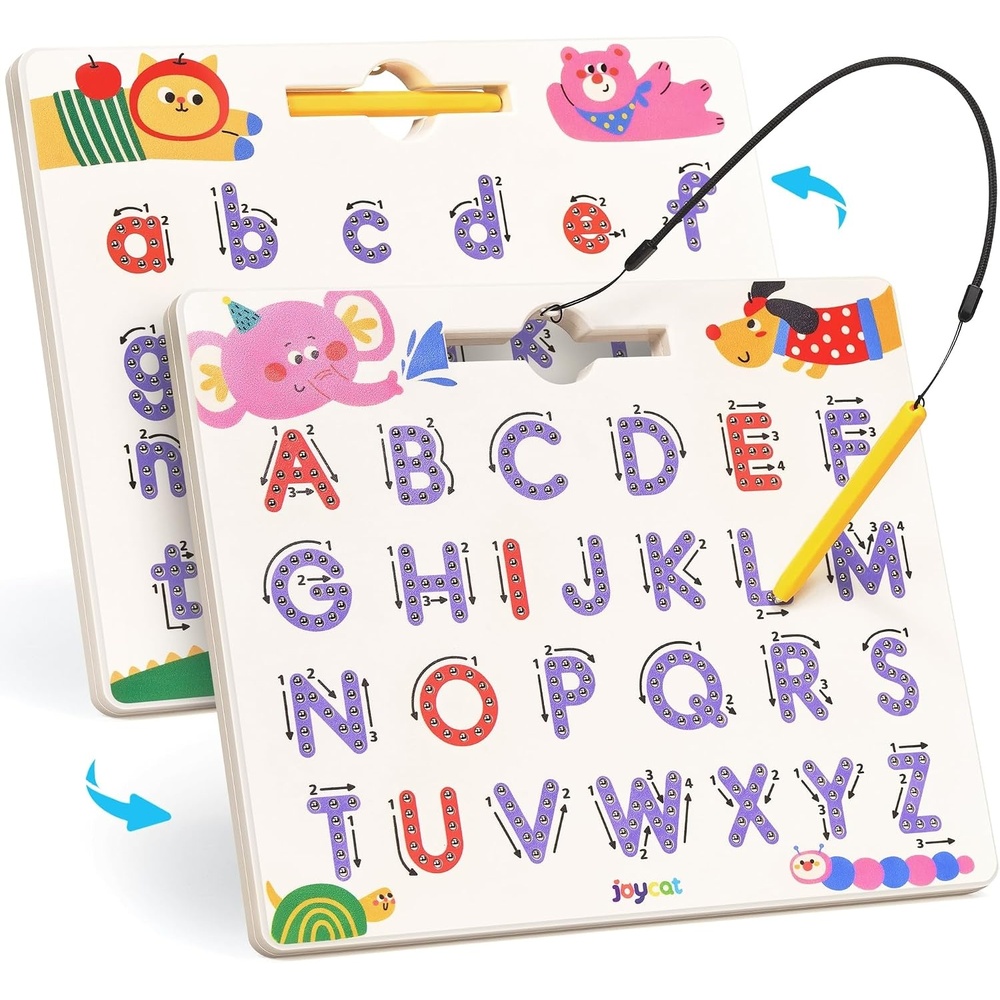 JoyCat Magnetic Shapes and Lines Tracing Board, 2-in-1 Double-Sided Pencil Control Toy for Toddlers & Kids, Preschool Educational Learning, Road Trip Car Activities, Birthday Gifts for Boys & Girls(Letter 2)