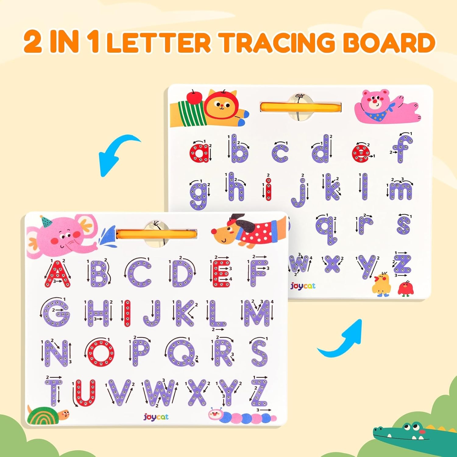 JoyCat Magnetic Shapes and Lines Tracing Board, 2-in-1 Double-Sided Pencil Control Toy for Toddlers & Kids, Preschool Educational Learning, Road Trip Car Activities, Birthday Gifts for Boys & Girls(Letter 2)