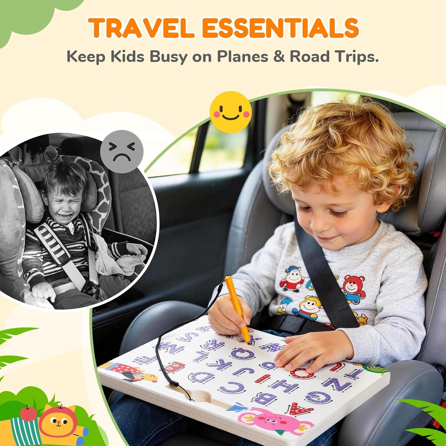 JoyCat Magnetic Shapes and Lines Tracing Board, 2-in-1 Double-Sided Pencil Control Toy for Toddlers & Kids, Preschool Educational Learning, Road Trip Car Activities, Birthday Gifts for Boys & Girls(Letter 2)
