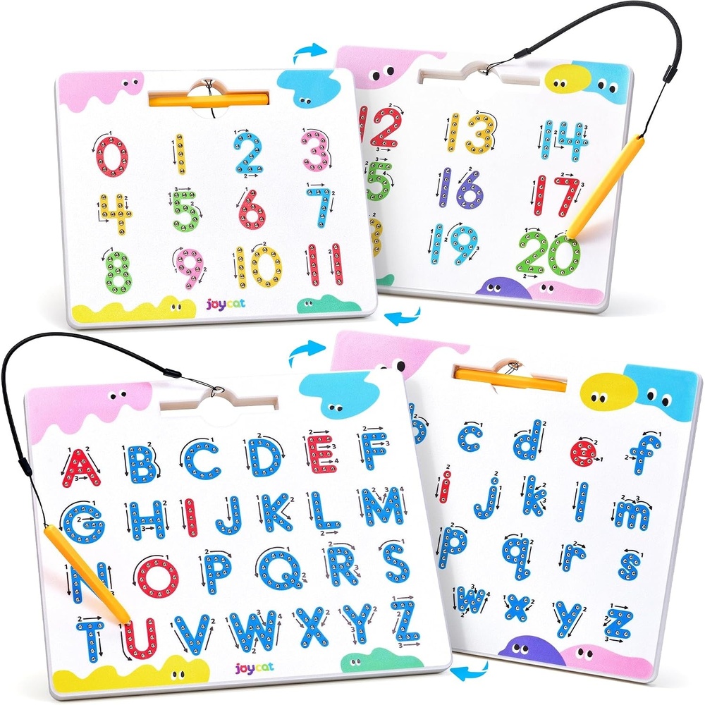 JoyCat Magnetic Shapes and Lines Tracing Board, 2-in-1 Double-Sided Pencil Control Toy for Toddlers & Kids, Preschool Educational Learning, Road Trip Car Activities, Birthday Gifts for Boys & Girls(Letter & Number 1)