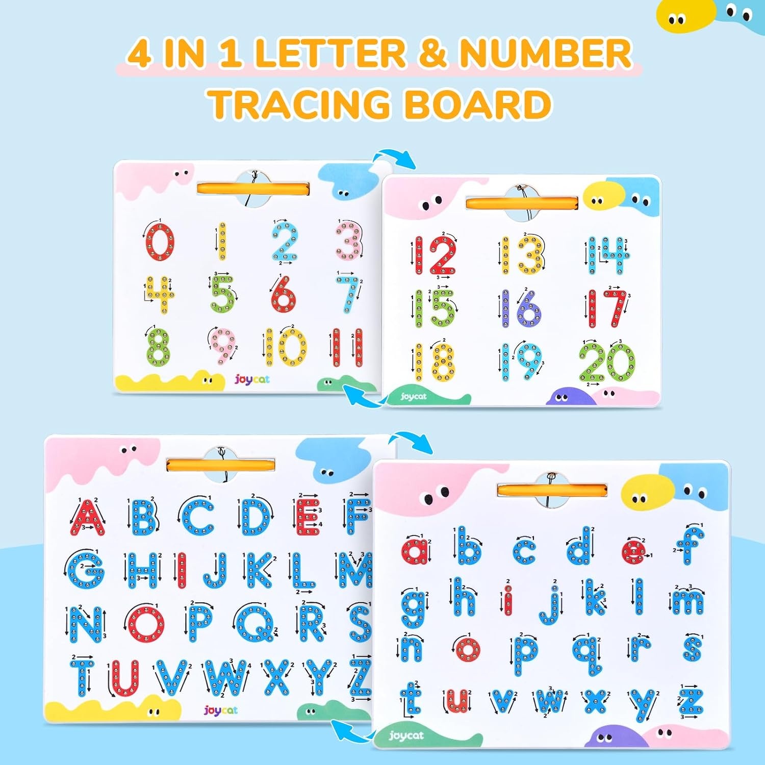 JoyCat Magnetic Shapes and Lines Tracing Board, 2-in-1 Double-Sided Pencil Control Toy for Toddlers & Kids, Preschool Educational Learning, Road Trip Car Activities, Birthday Gifts for Boys & Girls(Letter & Number 1)