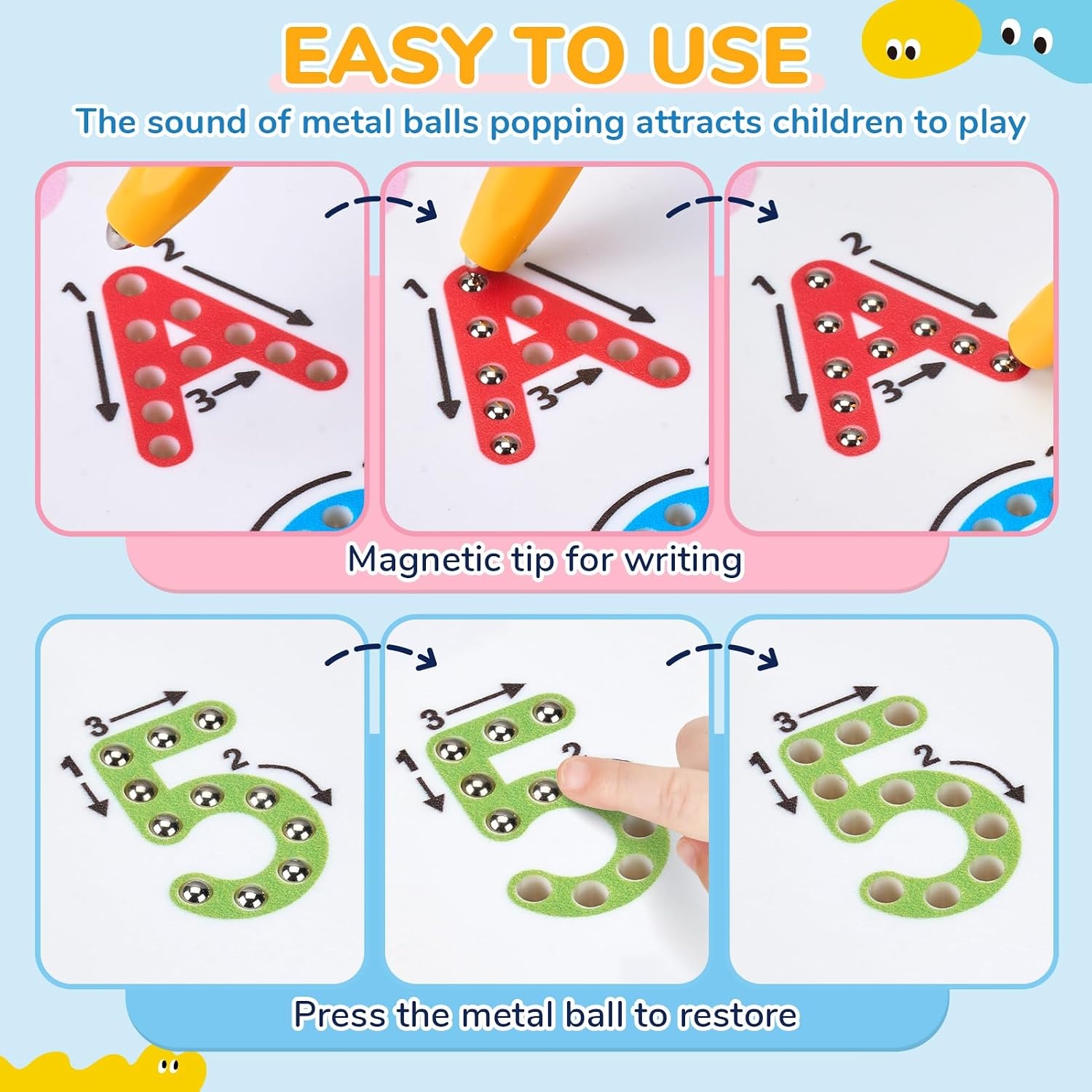 JoyCat Magnetic Shapes and Lines Tracing Board, 2-in-1 Double-Sided Pencil Control Toy for Toddlers & Kids, Preschool Educational Learning, Road Trip Car Activities, Birthday Gifts for Boys & Girls(Letter & Number 1)