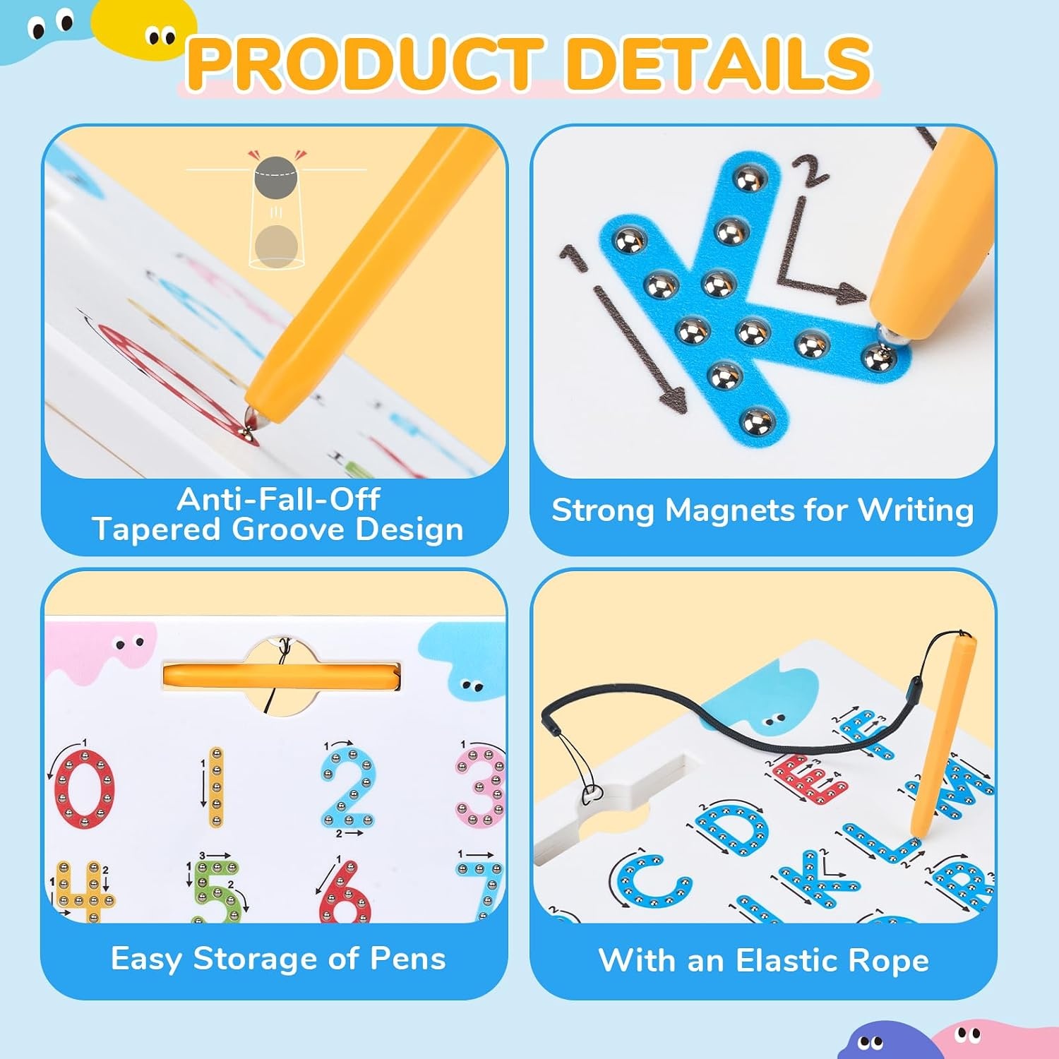 JoyCat Magnetic Shapes and Lines Tracing Board, 2-in-1 Double-Sided Pencil Control Toy for Toddlers & Kids, Preschool Educational Learning, Road Trip Car Activities, Birthday Gifts for Boys & Girls(Letter & Number 1)