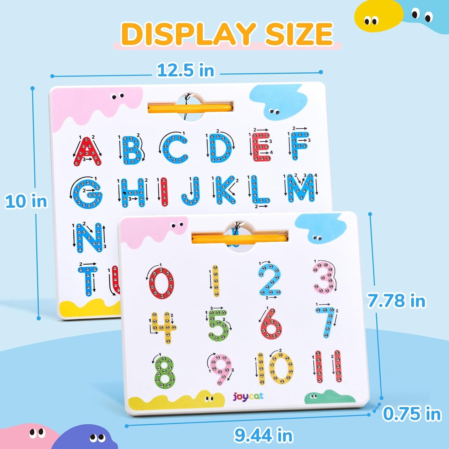 JoyCat Magnetic Shapes and Lines Tracing Board, 2-in-1 Double-Sided Pencil Control Toy for Toddlers & Kids, Preschool Educational Learning, Road Trip Car Activities, Birthday Gifts for Boys & Girls(Letter & Number 1)