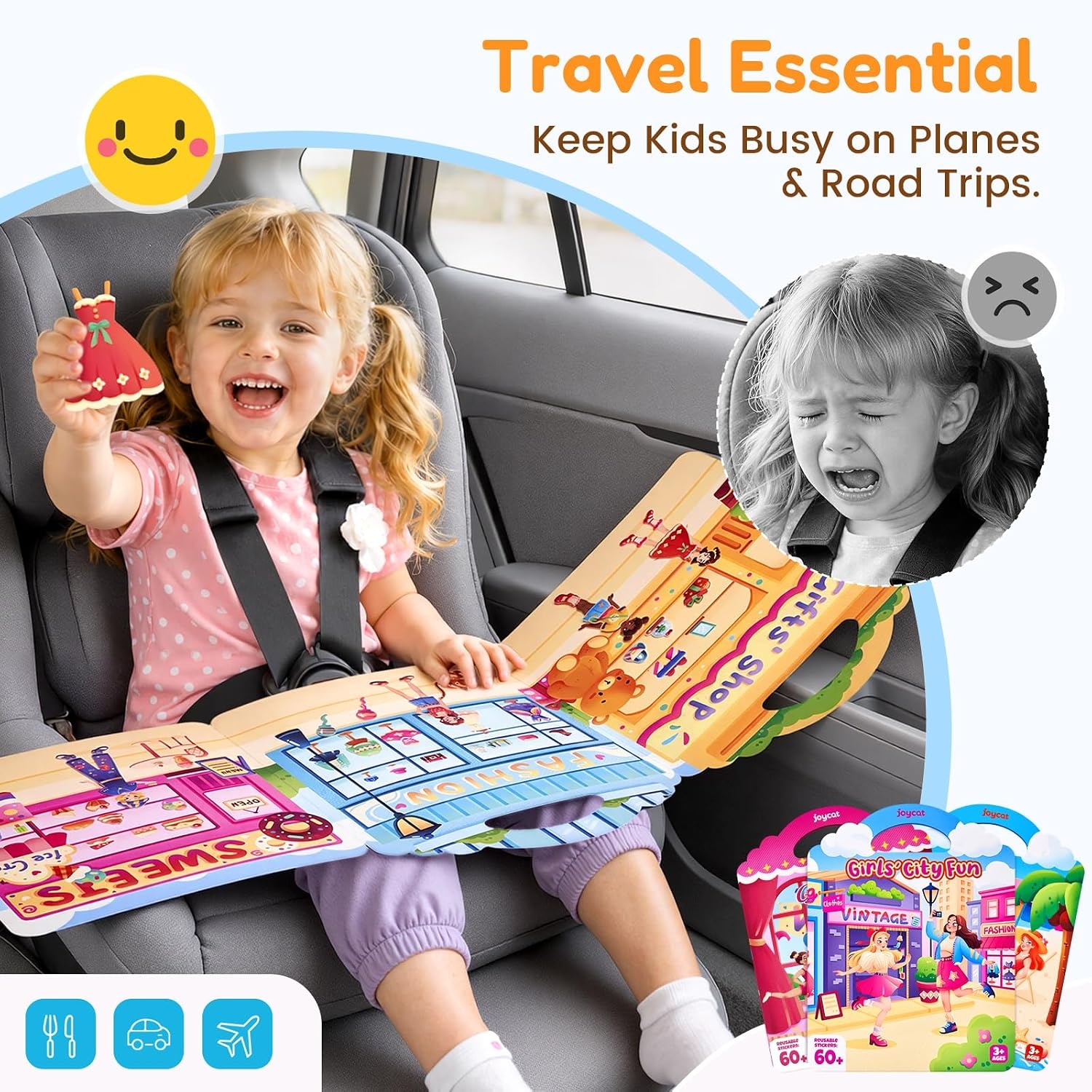 JoyCat Reusable Dress-Up Sticker Books, 3-Pack, Princess Mermaid Fashion | 200+ washable stickers, kids car activities, toddler creative play, preschool travel toy, birthday gift for 4 year old girls(3-Pack Dress-Up: City  Seaside  Dreams)