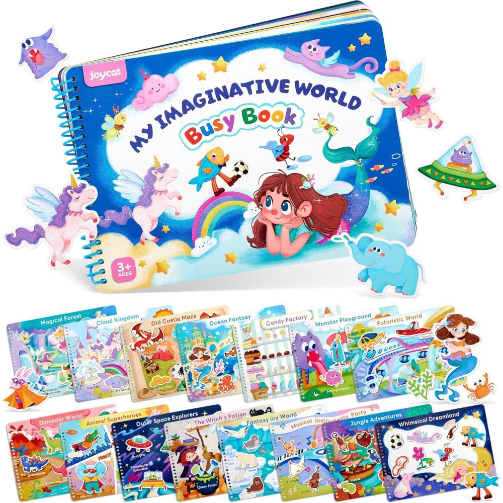JoyCat Preschool Busy Book for Toddlers 3-5, Learning Activities, Educational Sensory Toys, Autism Learning Material, Back to School, Birthdays Presents for Boys Girls(Imagination World)