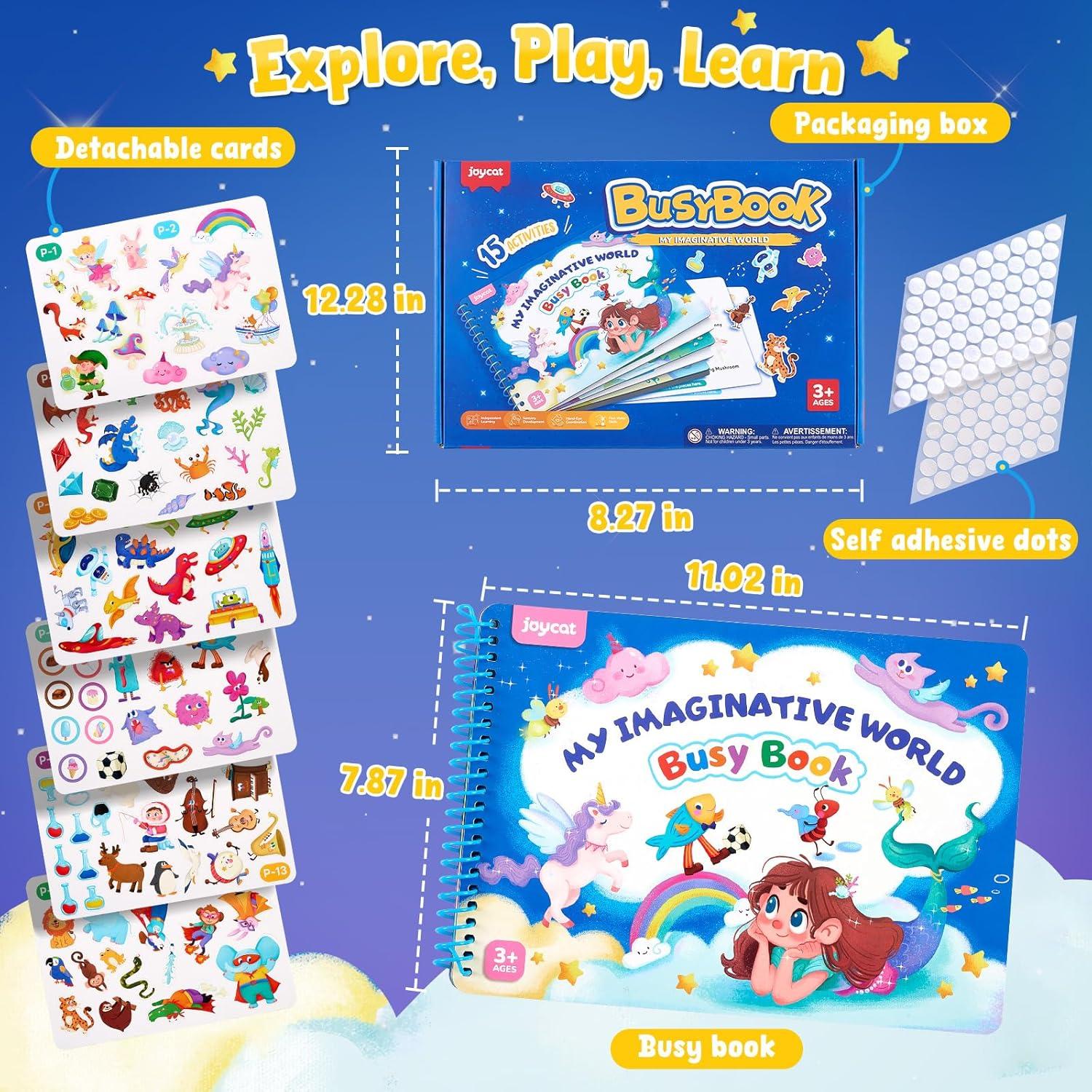 JoyCat Preschool Busy Book for Toddlers 3-5, Learning Activities, Educational Sensory Toys, Autism Learning Material, Back to School, Birthdays Presents for Boys Girls(Imagination World)