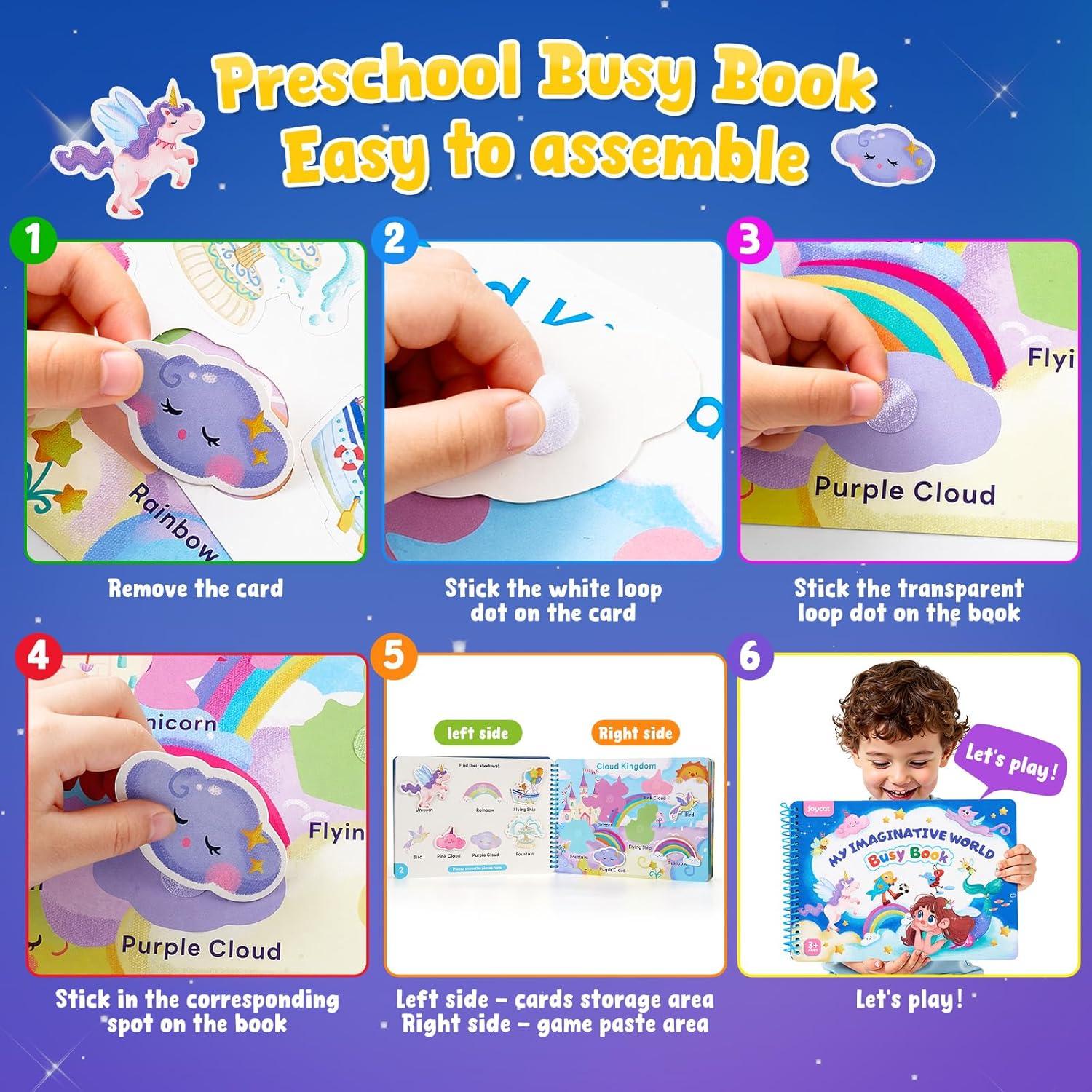 JoyCat Preschool Busy Book for Toddlers 3-5, Learning Activities, Educational Sensory Toys, Autism Learning Material, Back to School, Birthdays Presents for Boys Girls(Imagination World)