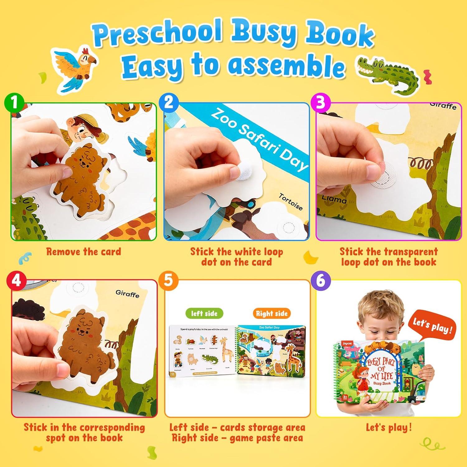 JoyCat Preschool Busy Book for Toddlers 3-5, Learning Activities, Educational Sensory Toys, Autism Learning Material, Back to School, Birthdays Presents for Boys Girls(Daily Life)