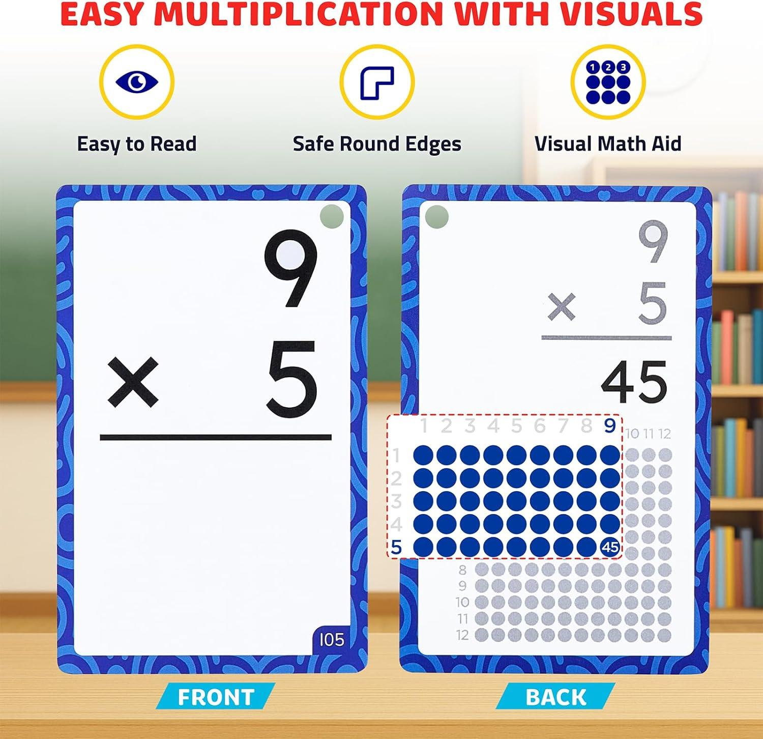 JoyCat Multiplication Flash Cards + Chart- 156 Hole Punched Math Game Flashcards for Kids Ages 8 and Up, Times Table Manipulatives for Preschoolers 3rd,4th,5th,6th Grade
