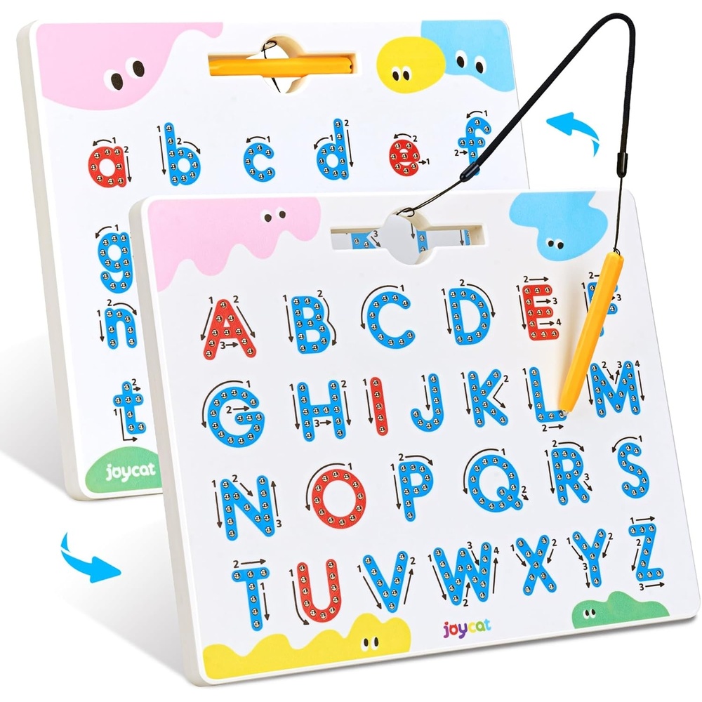 JoyCat Magnetic Shapes and Lines Tracing Board, 2-in-1 Double-Sided Pencil Control Toy for Toddlers & Kids, Preschool Educational Learning, Road Trip Car Activities, Birthday Gifts for Boys & Girls(Letter 1)