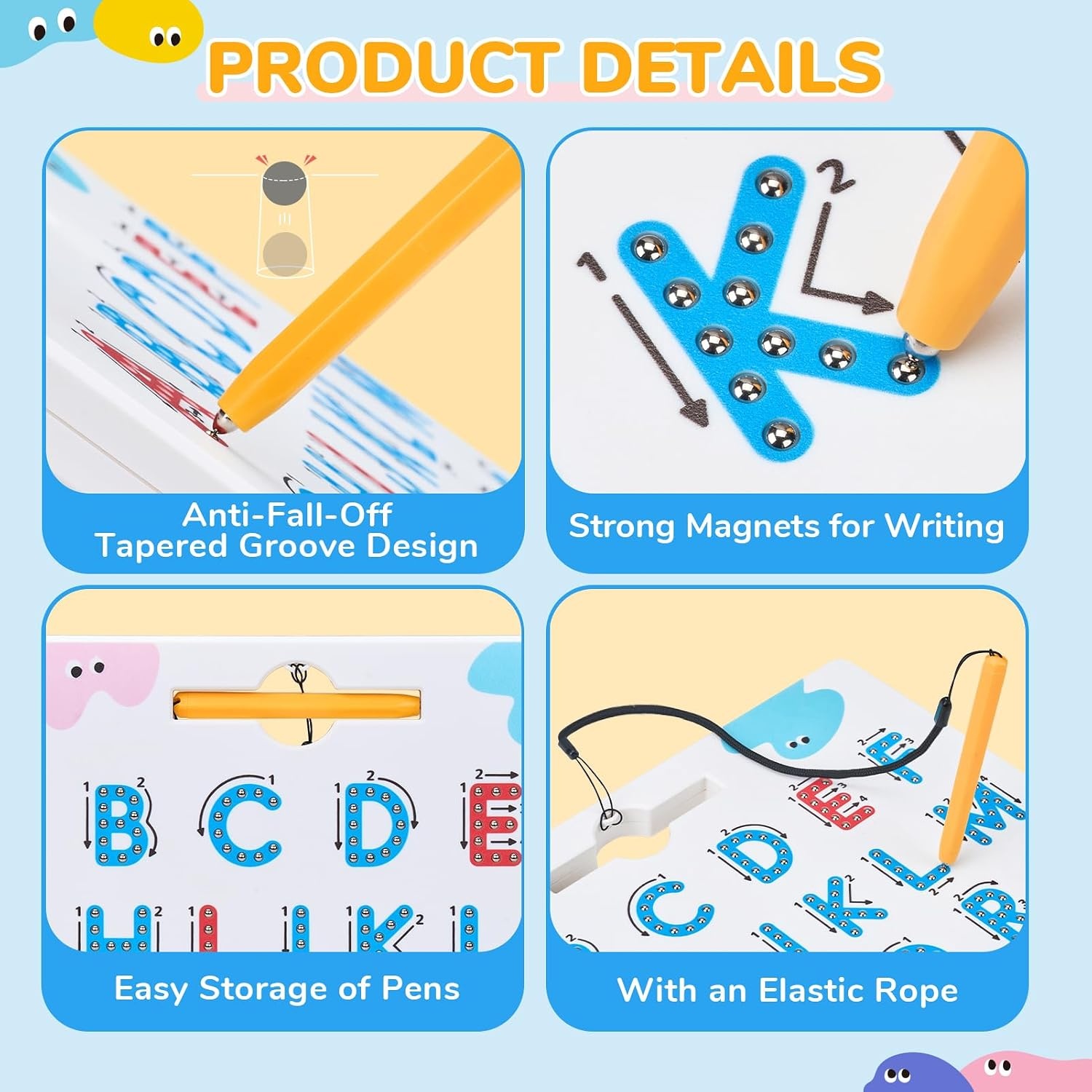 JoyCat Magnetic Shapes and Lines Tracing Board, 2-in-1 Double-Sided Pencil Control Toy for Toddlers & Kids, Preschool Educational Learning, Road Trip Car Activities, Birthday Gifts for Boys & Girls(Letter 1)