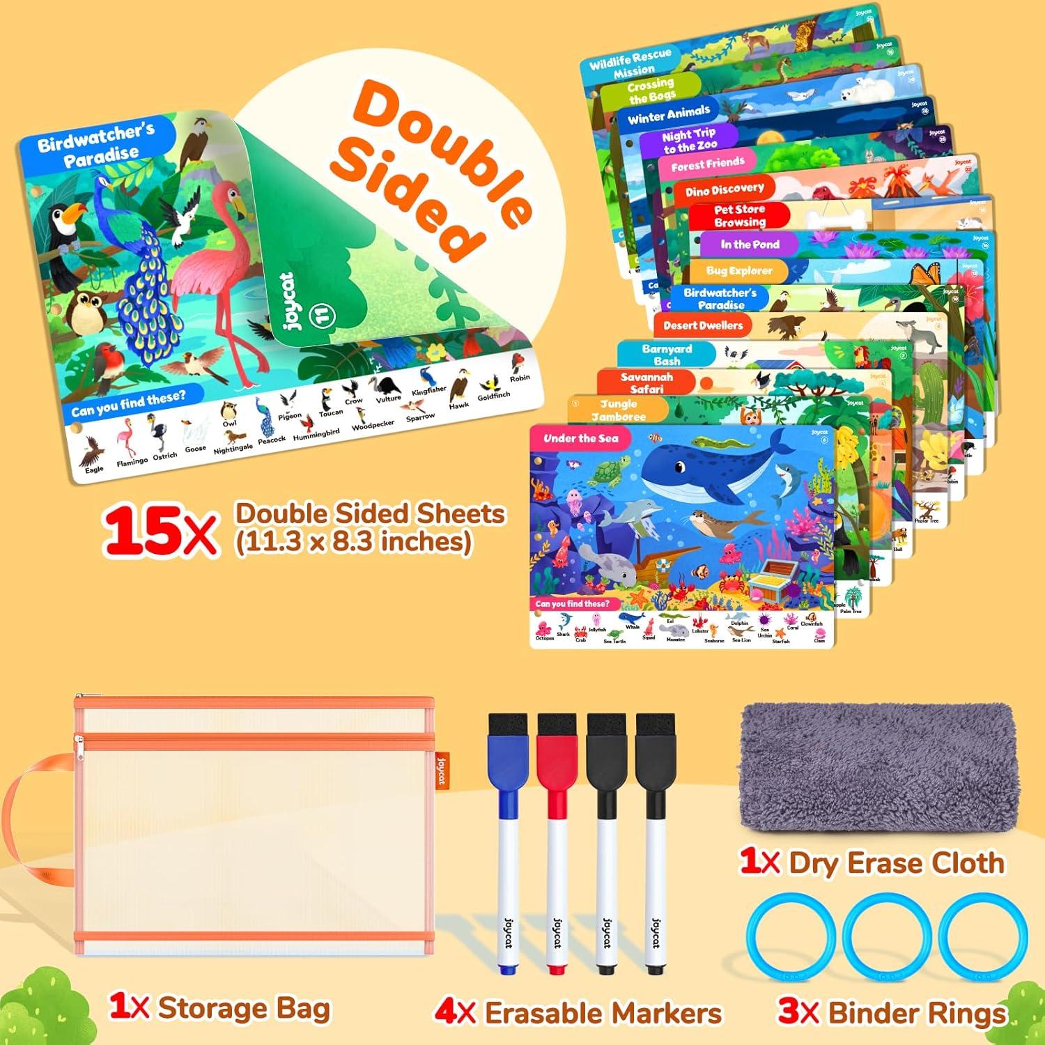 JoyCat Preschool Learning Activities Set (2-Pack) – Seek & Find Game Books and Letters Numbers Handwriting Practice Tracing Workbooks for Toddlers & Kids, Birthday Gifts for Girls and Boys Ages 3-5(4. Seek & Find Animals)