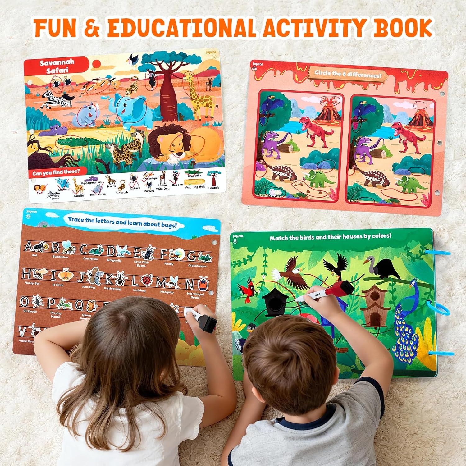 JoyCat Preschool Learning Activities Set (2-Pack) – Seek & Find Game Books and Letters Numbers Handwriting Practice Tracing Workbooks for Toddlers & Kids, Birthday Gifts for Girls and Boys Ages 3-5(4. Seek & Find Animals)