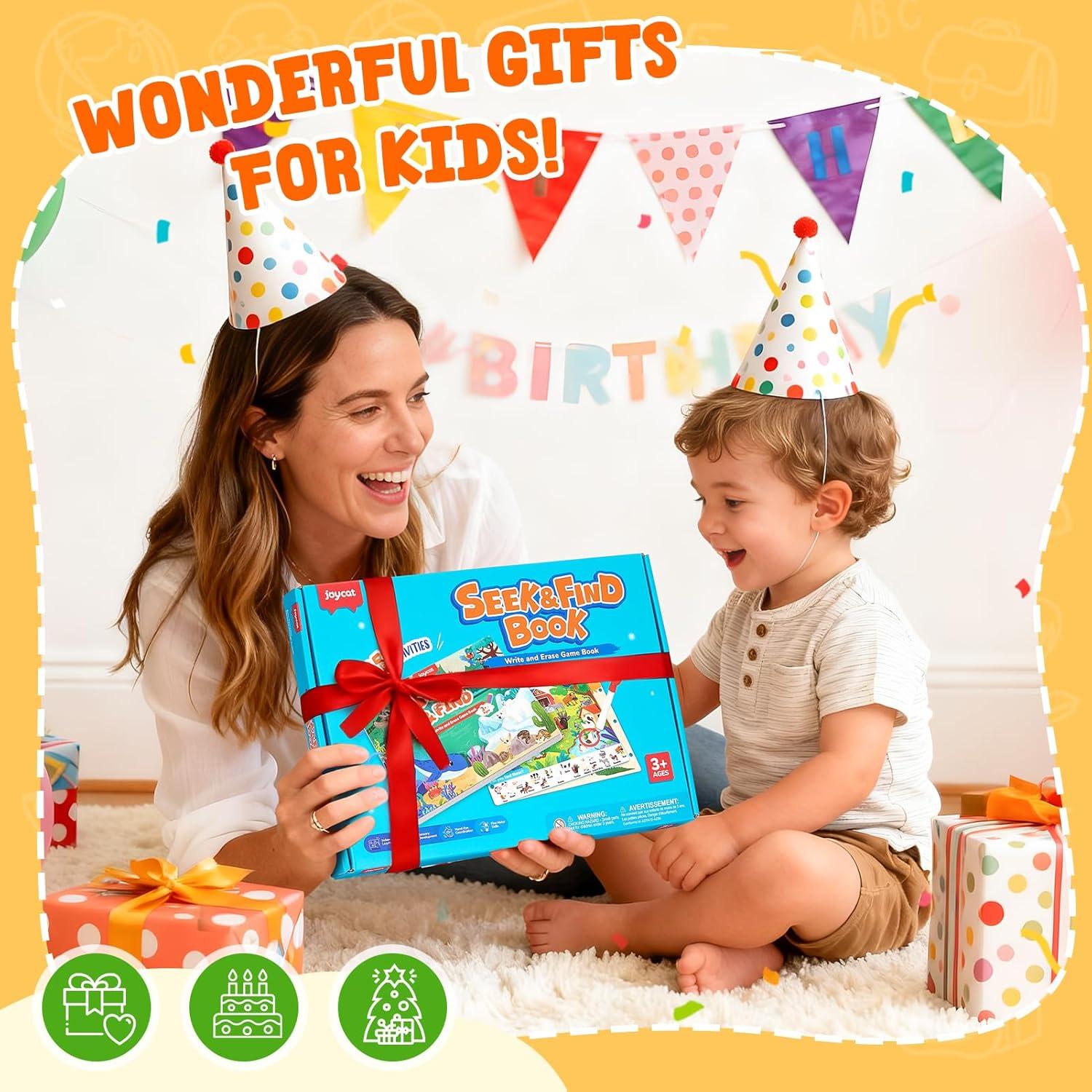JoyCat Preschool Learning Activities Set (2-Pack) – Seek & Find Game Books and Letters Numbers Handwriting Practice Tracing Workbooks for Toddlers & Kids, Birthday Gifts for Girls and Boys Ages 3-5(4. Seek & Find Animals)
