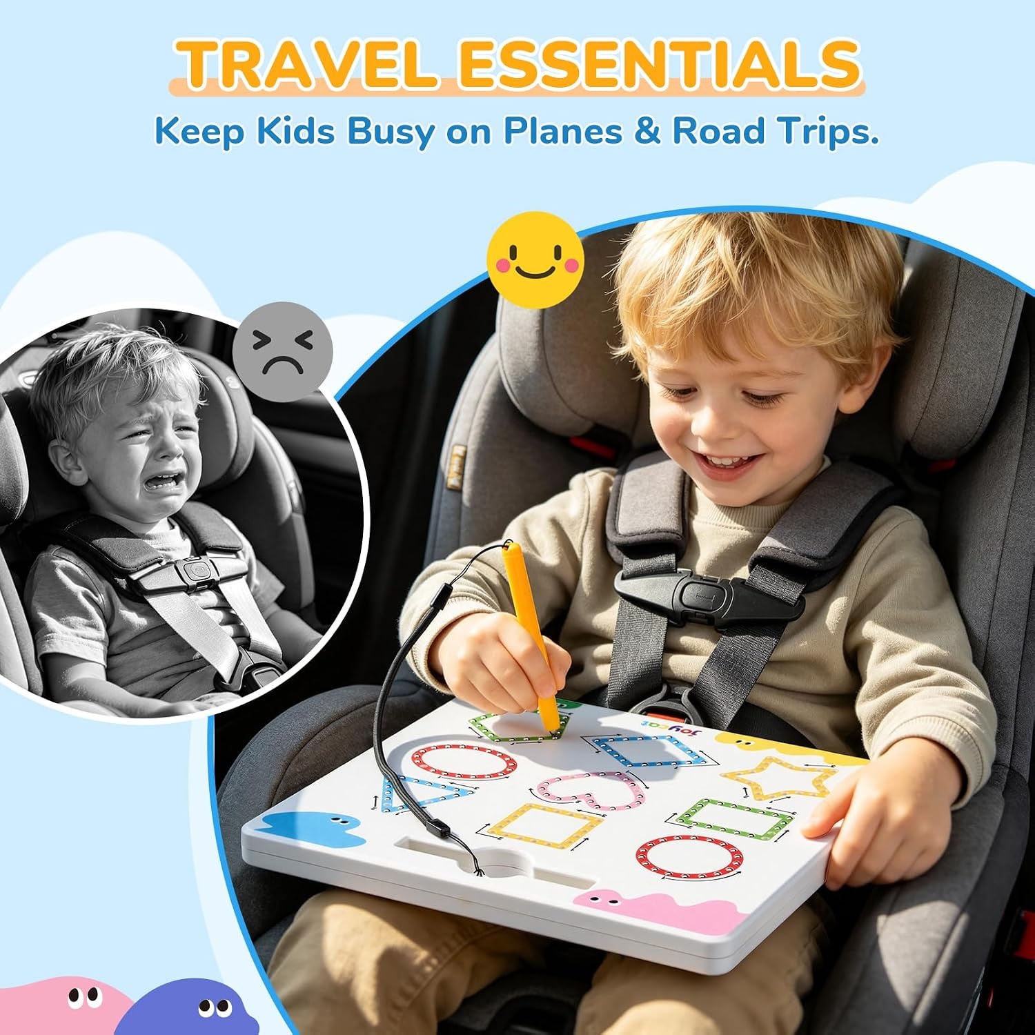 JoyCat Magnetic Shapes and Lines Tracing Board, 2-in-1 Double-Sided Pencil Control Toy for Toddlers & Kids, Preschool Educational Learning, Road Trip Car Activities, Birthday Gifts for Boys & Girls(Shape 1)