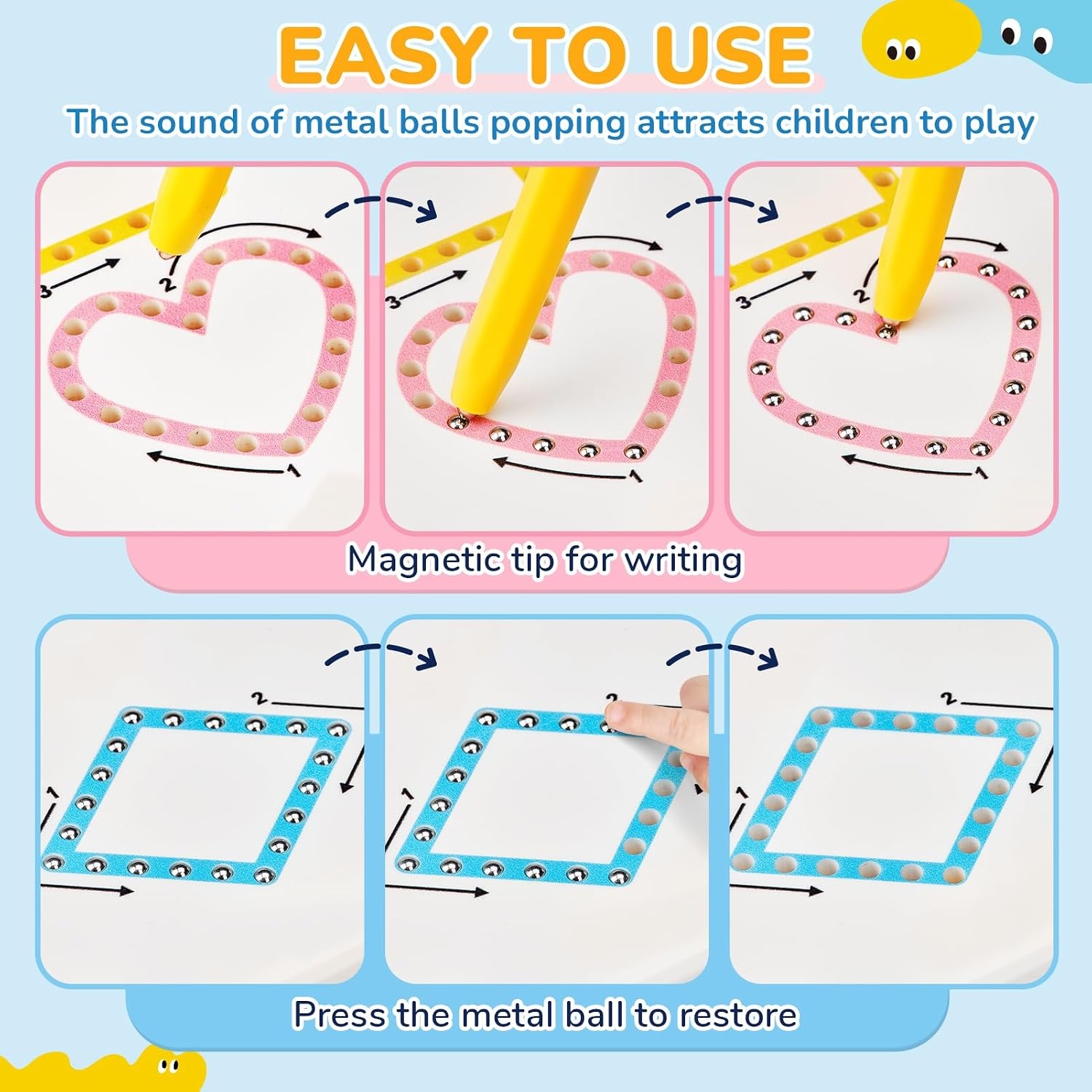 JoyCat Magnetic Shapes and Lines Tracing Board, 2-in-1 Double-Sided Pencil Control Toy for Toddlers & Kids, Preschool Educational Learning, Road Trip Car Activities, Birthday Gifts for Boys & Girls(Shape 1)