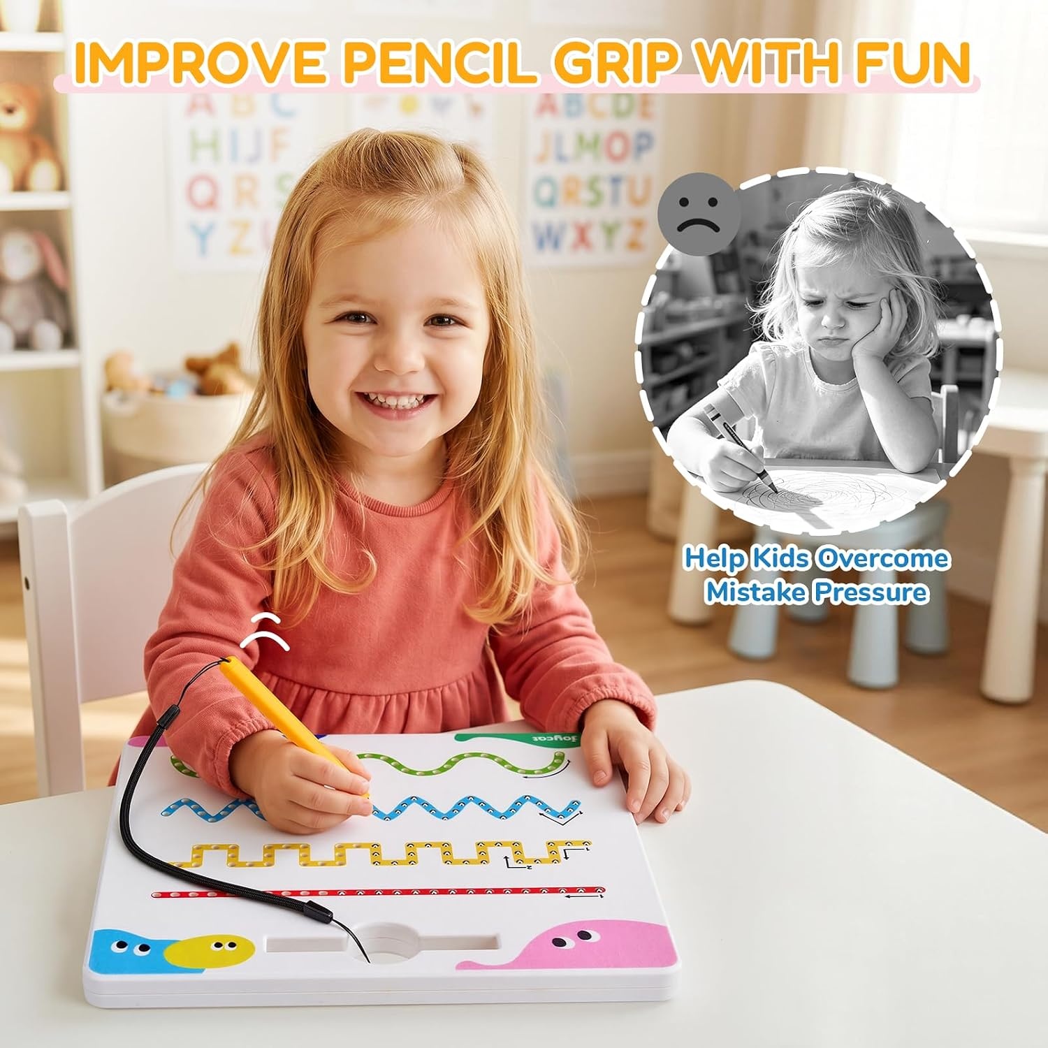 JoyCat Magnetic Shapes and Lines Tracing Board, 2-in-1 Double-Sided Pencil Control Toy for Toddlers & Kids, Preschool Educational Learning, Road Trip Car Activities, Birthday Gifts for Boys & Girls(Shape 1)