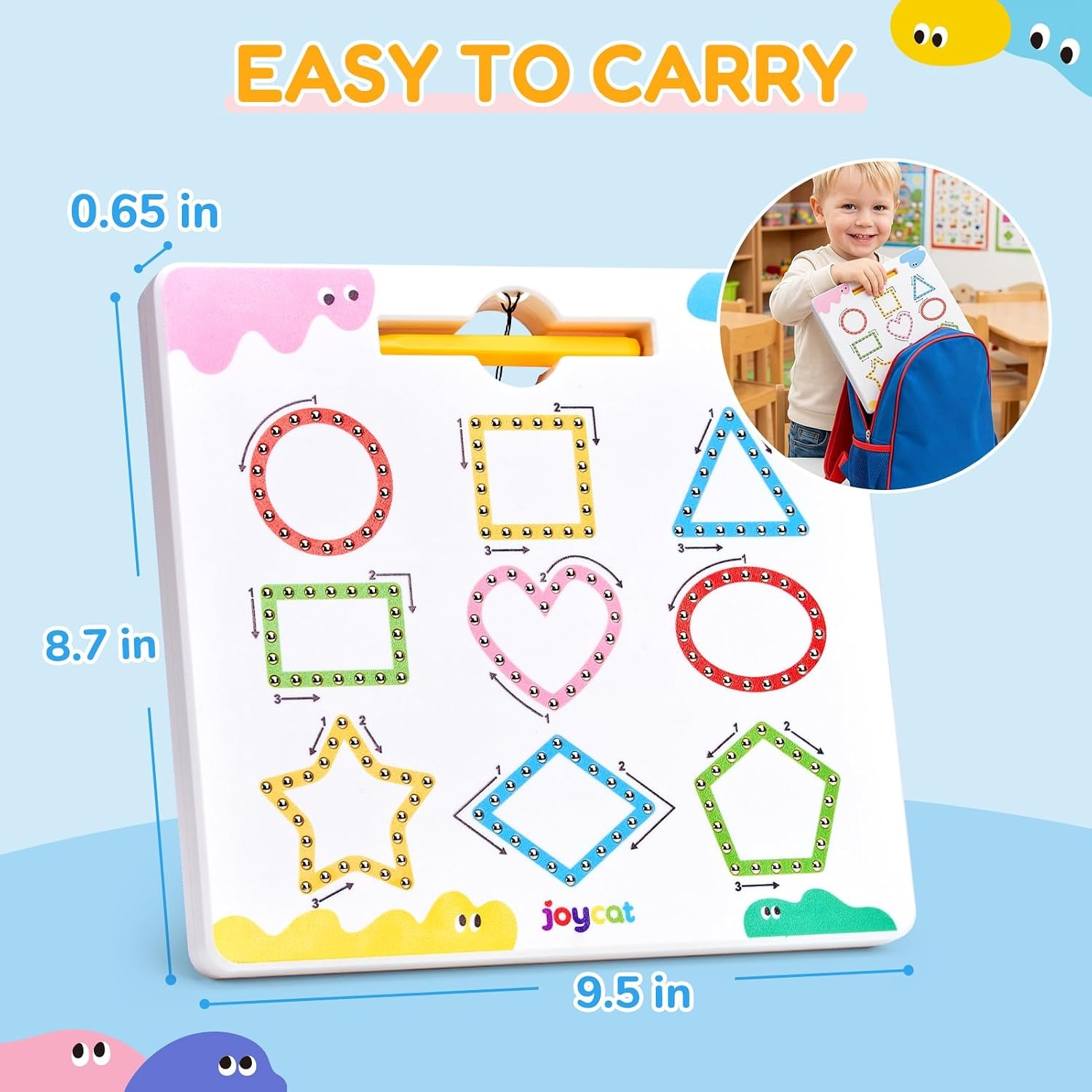 JoyCat Magnetic Shapes and Lines Tracing Board, 2-in-1 Double-Sided Pencil Control Toy for Toddlers & Kids, Preschool Educational Learning, Road Trip Car Activities, Birthday Gifts for Boys & Girls(Shape 1)
