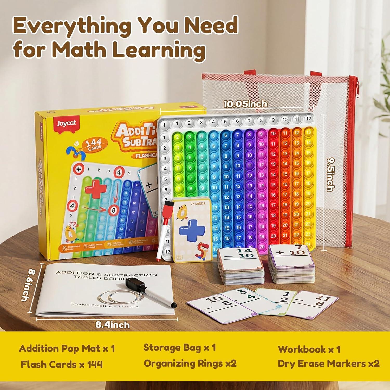 JoyCat Math Flash Cards and Chart for Kids Ages 4-8, 288 Double-Sided Flash Cards for Addition, Subtraction, Multiplication & Division, Interactive Math Learning Tool for Homeschool and Classroom(Addition Flash Cards)